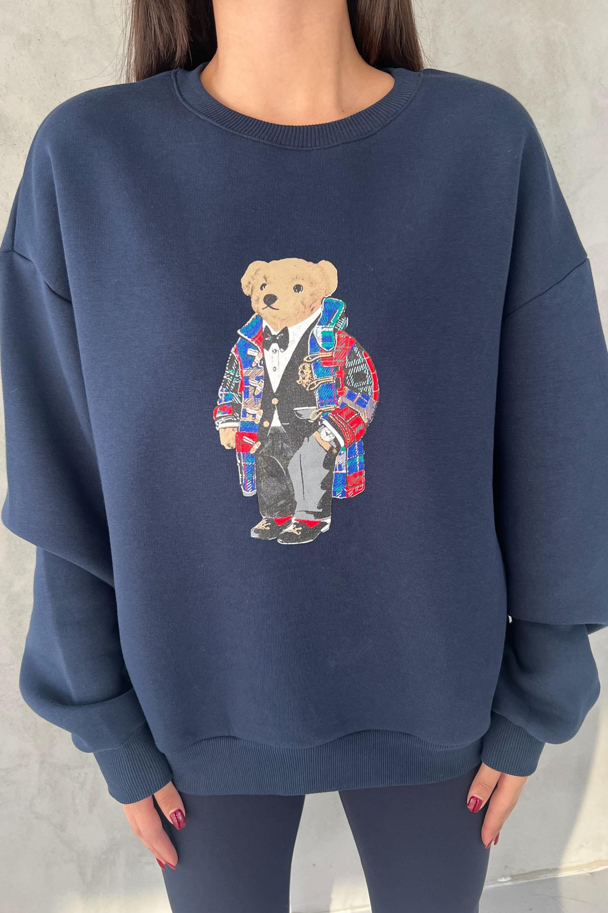 Lacivert Teddy Bear Baskılı Sweatshirt