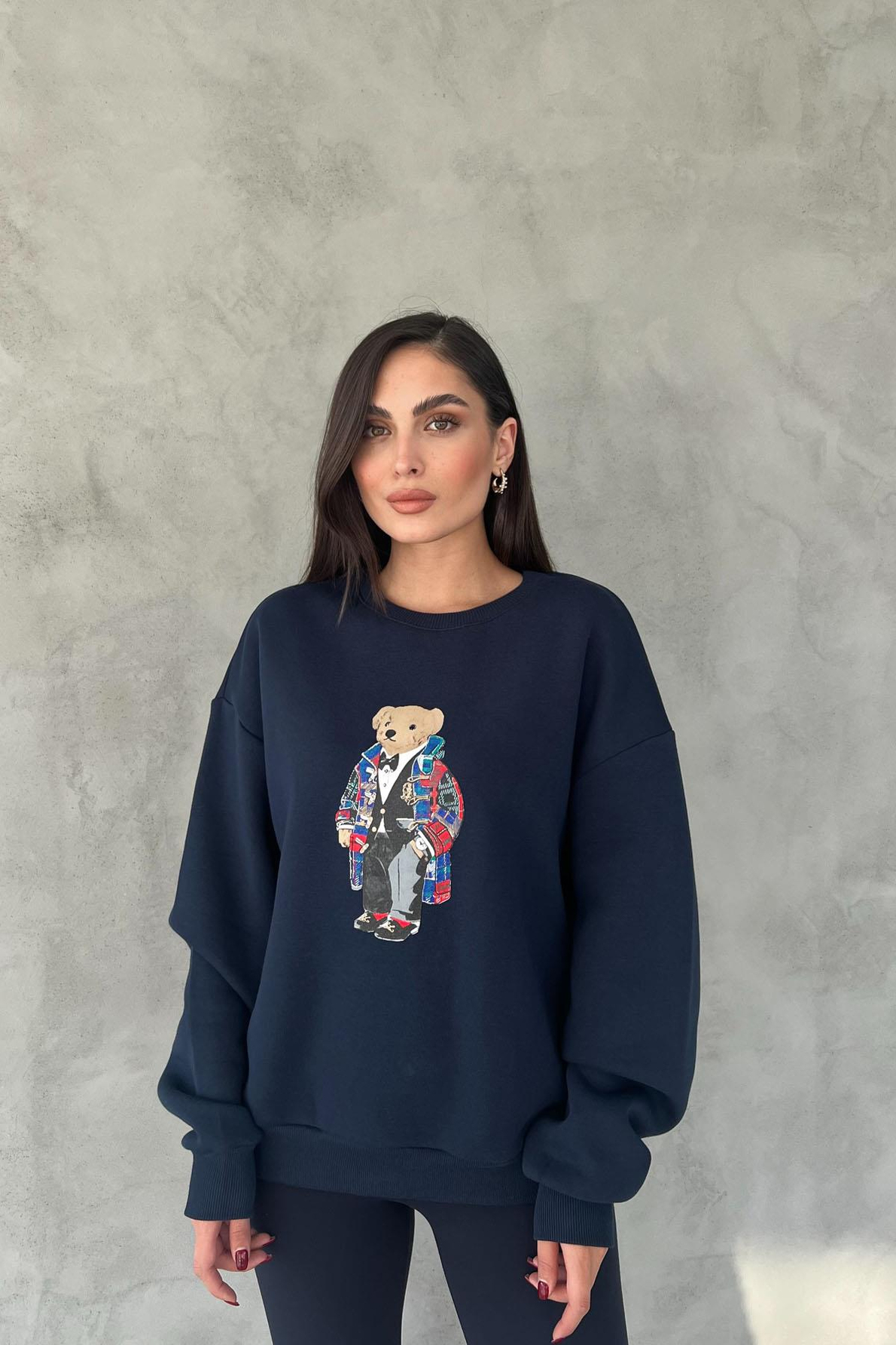 Lacivert Teddy Bear Baskılı Sweatshirt