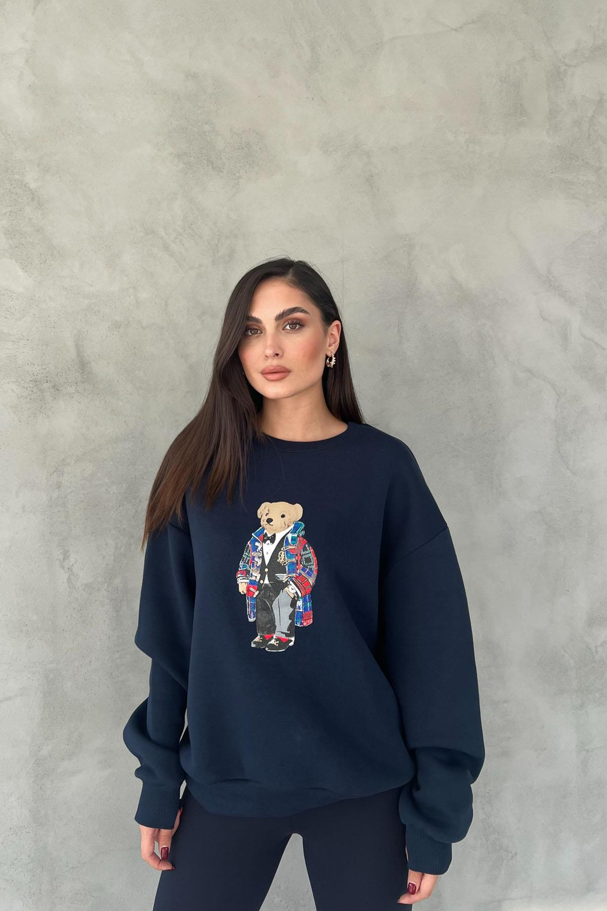 Lacivert Teddy Bear Baskılı Sweatshirt