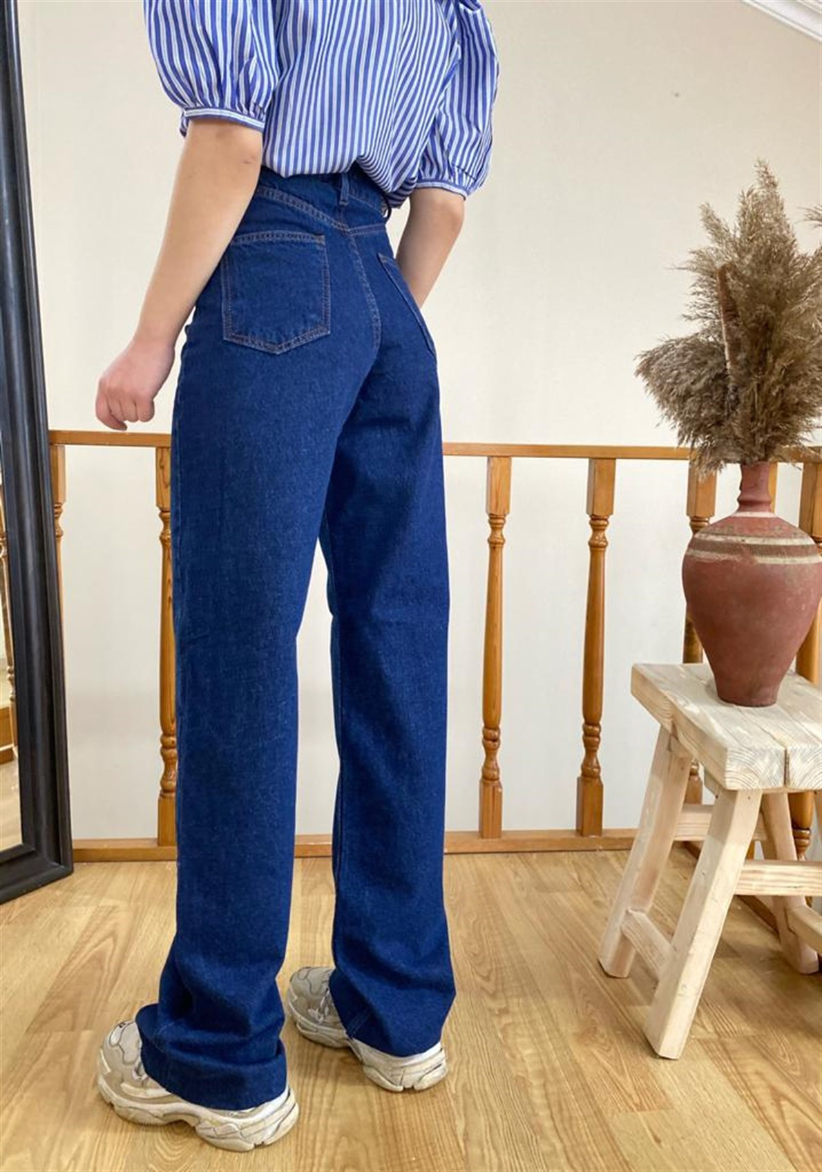 Lacivert Yüksek Bel Straight Fit Jean Pantolon