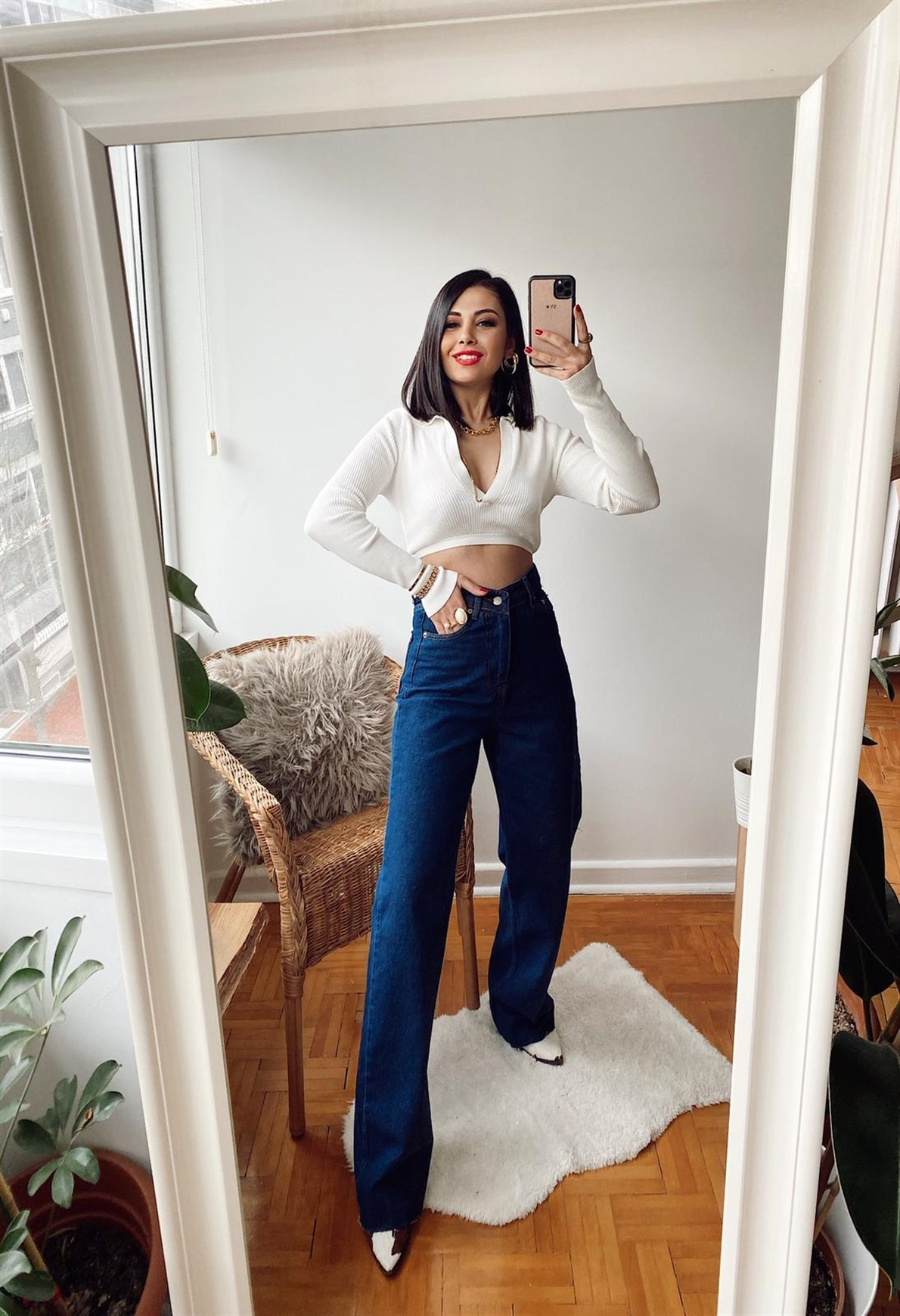 Lacivert Yüksek Bel Straight Fit Jean Pantolon