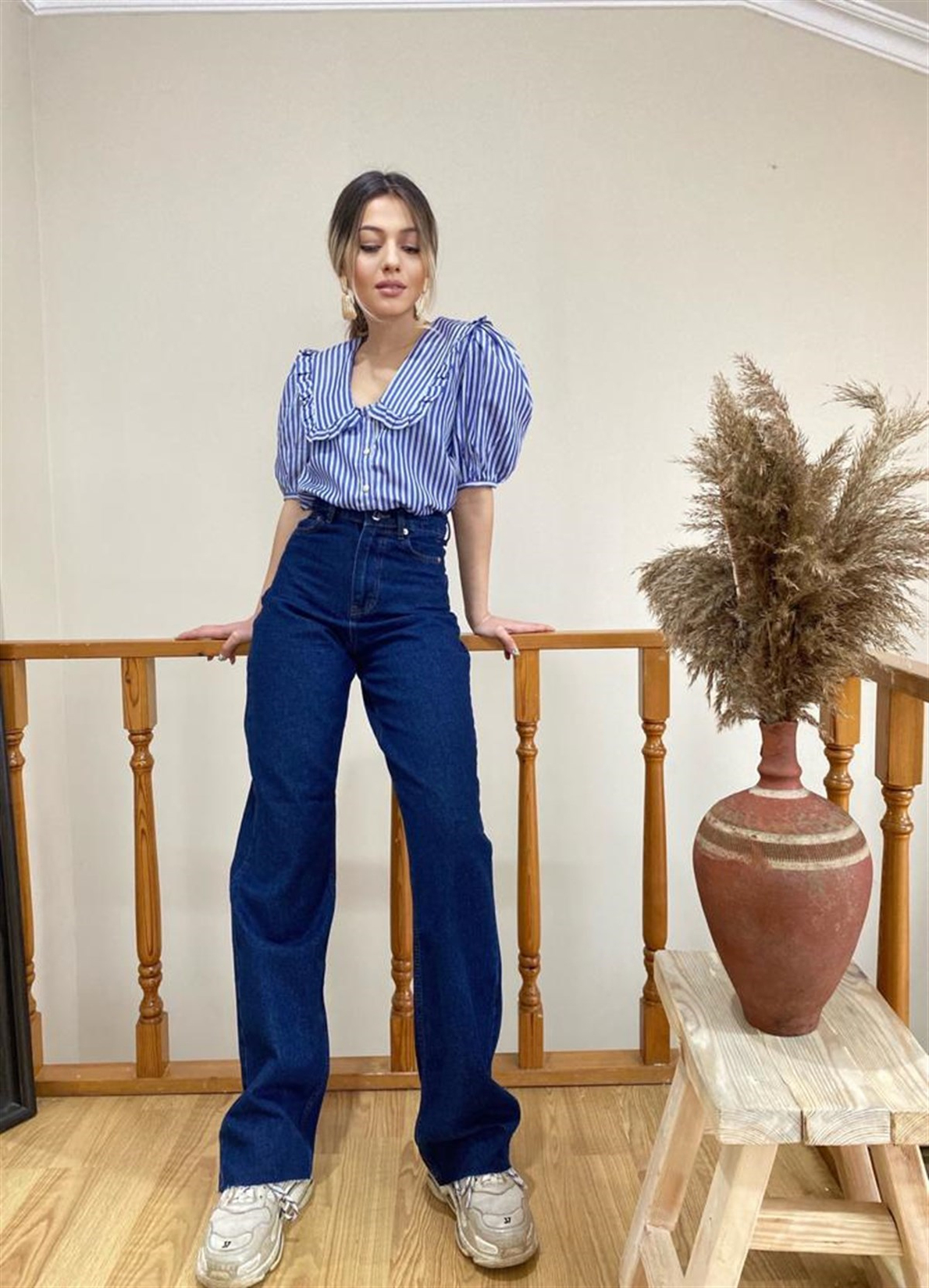 Lacivert Yüksek Bel Straight Fit Jean Pantolon