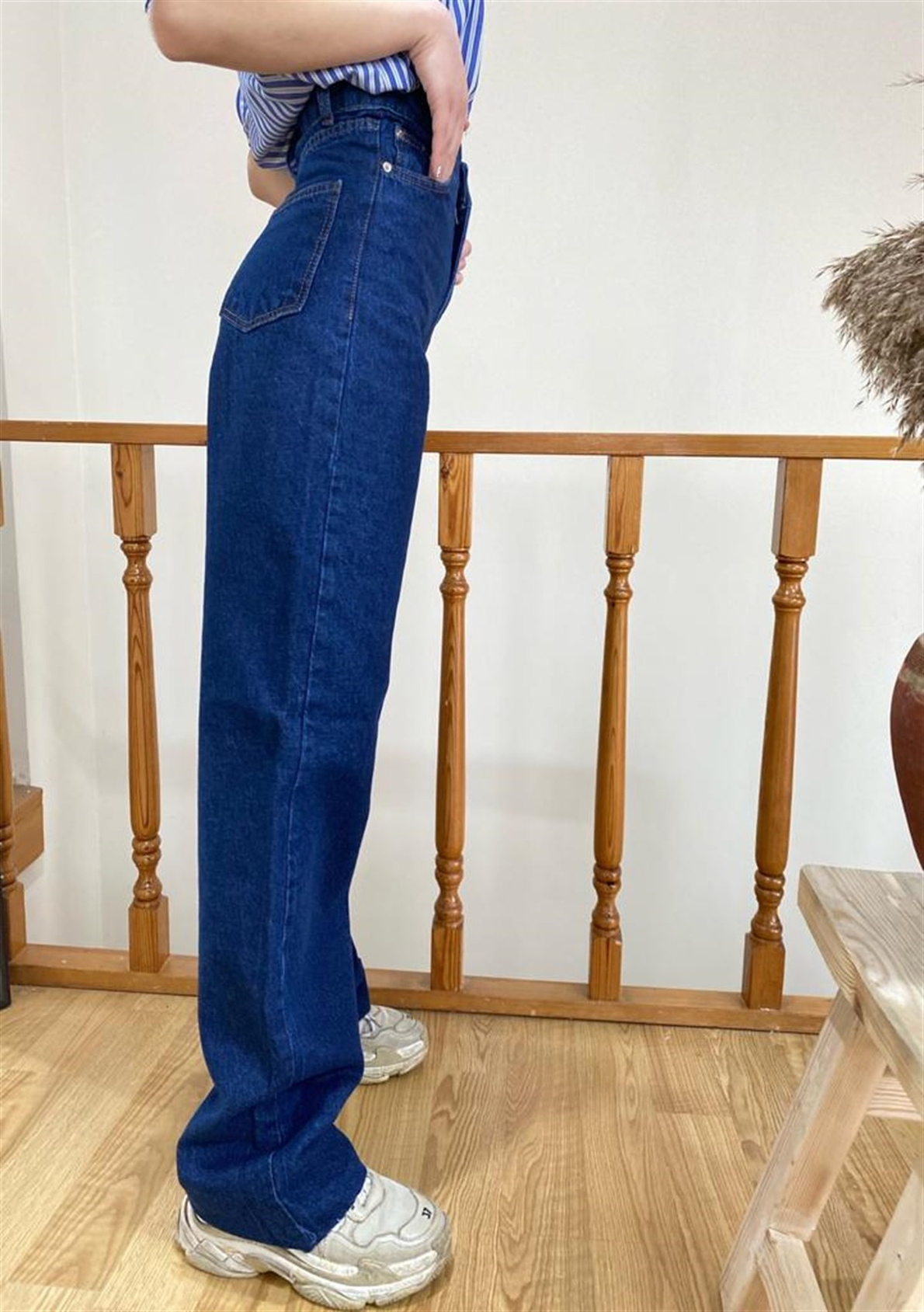 Lacivert Yüksek Bel Straight Fit Jean Pantolon