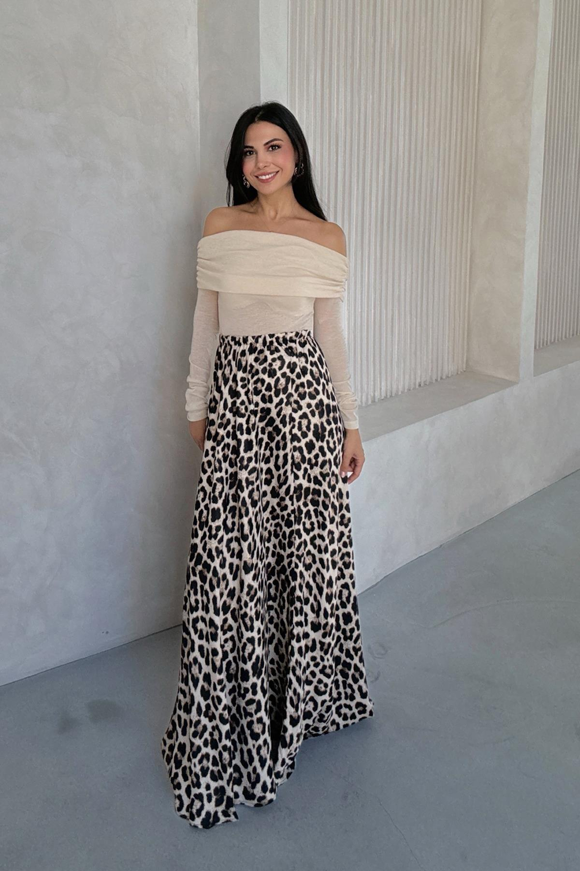 Leopar Desen Maxi Saten Etek