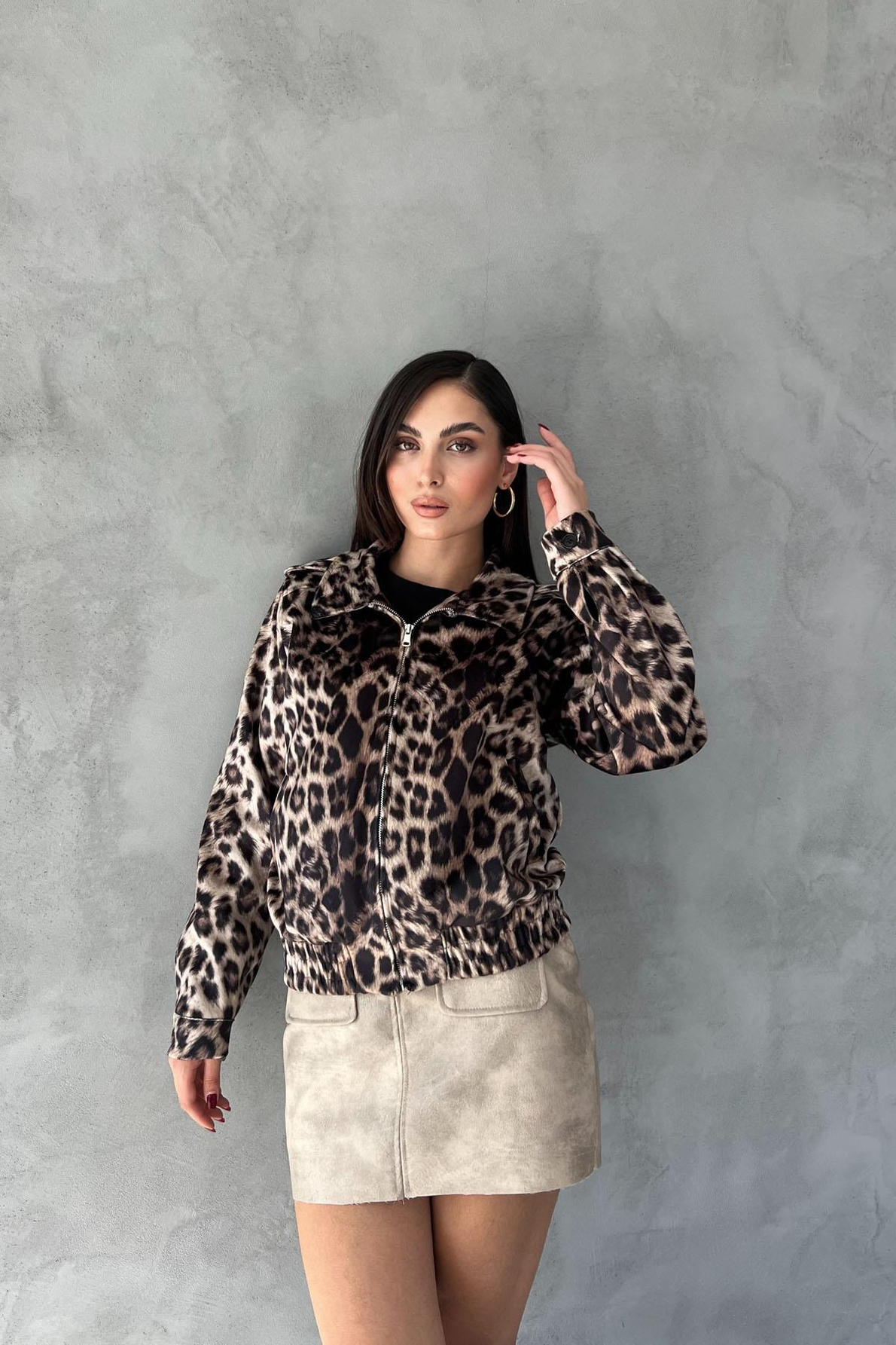 Leopar Desen Premium Süet Ceket