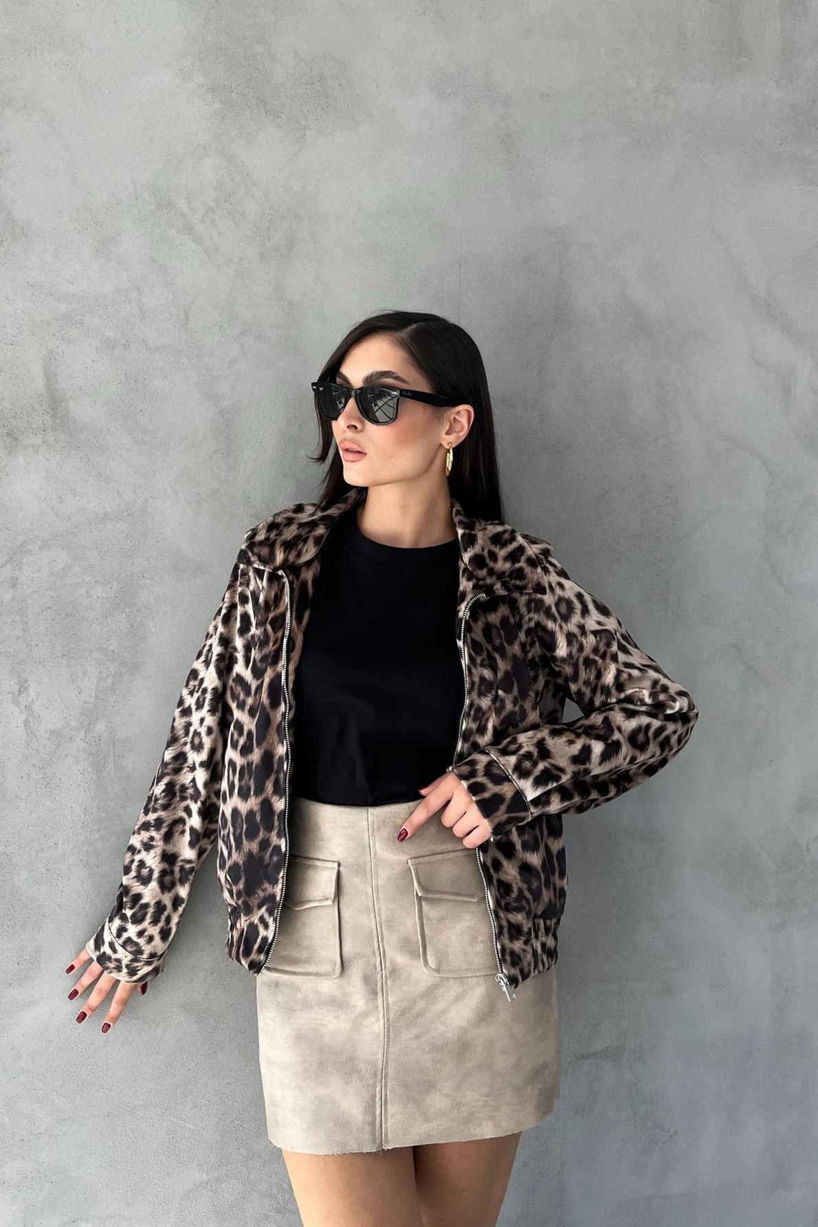 Leopar Desen Premium Süet Ceket