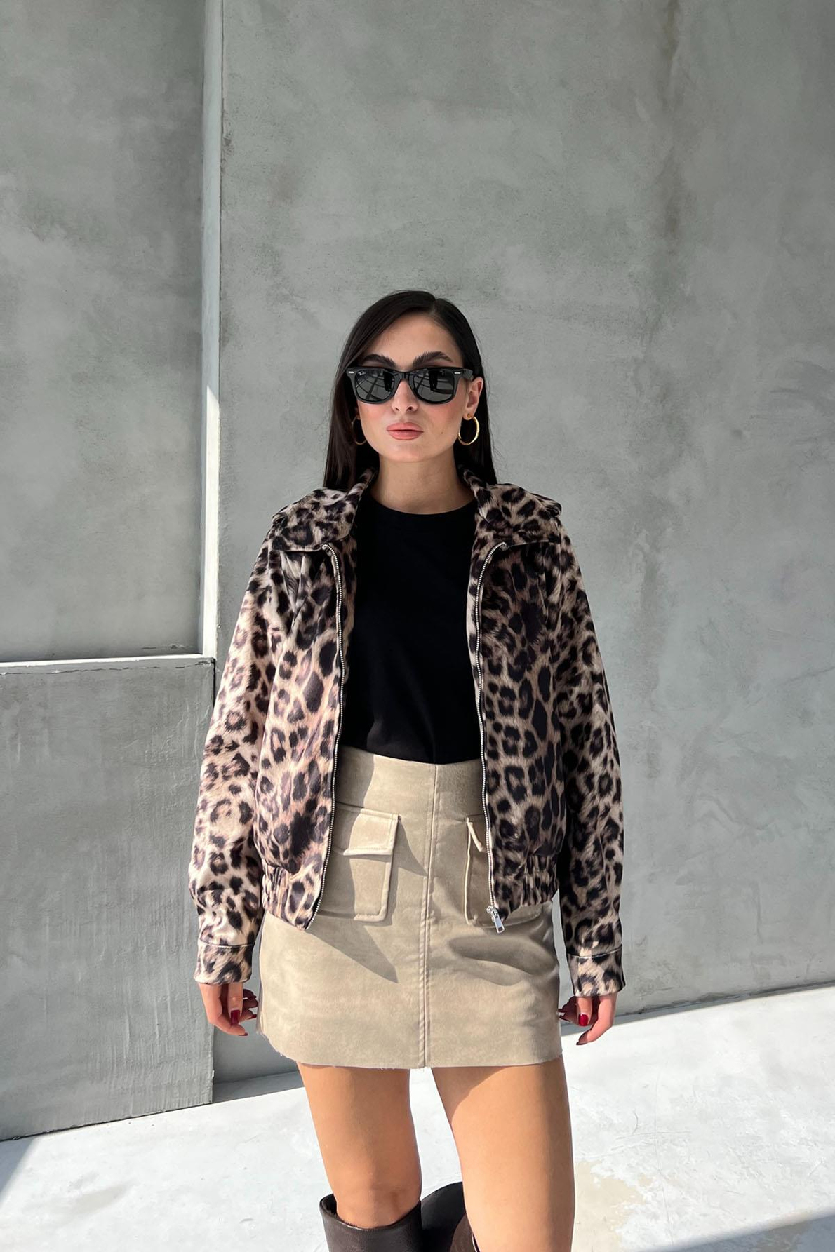 Leopar Desen Premium Süet Ceket