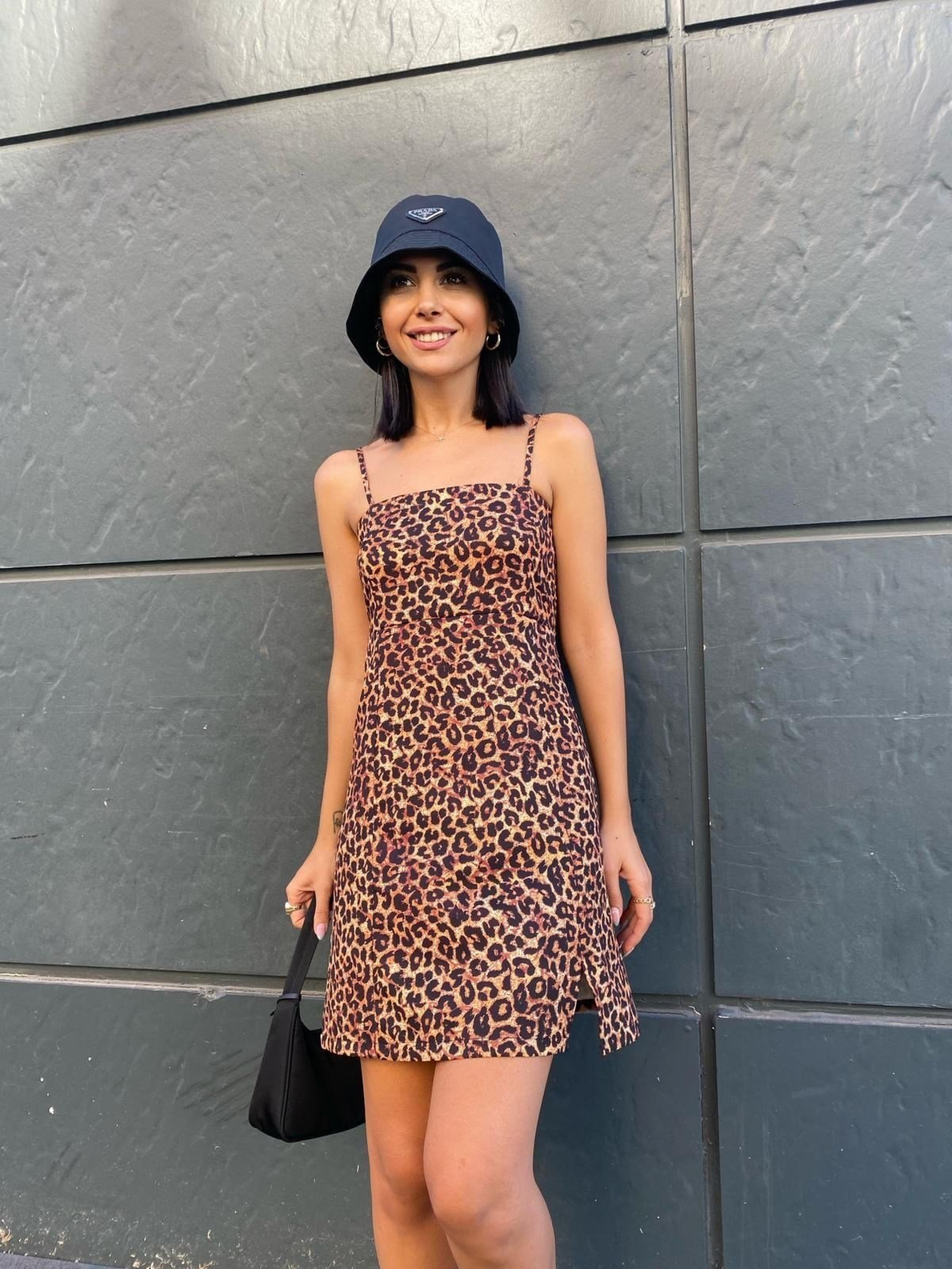 Leopar Desenli Askılı Elbise