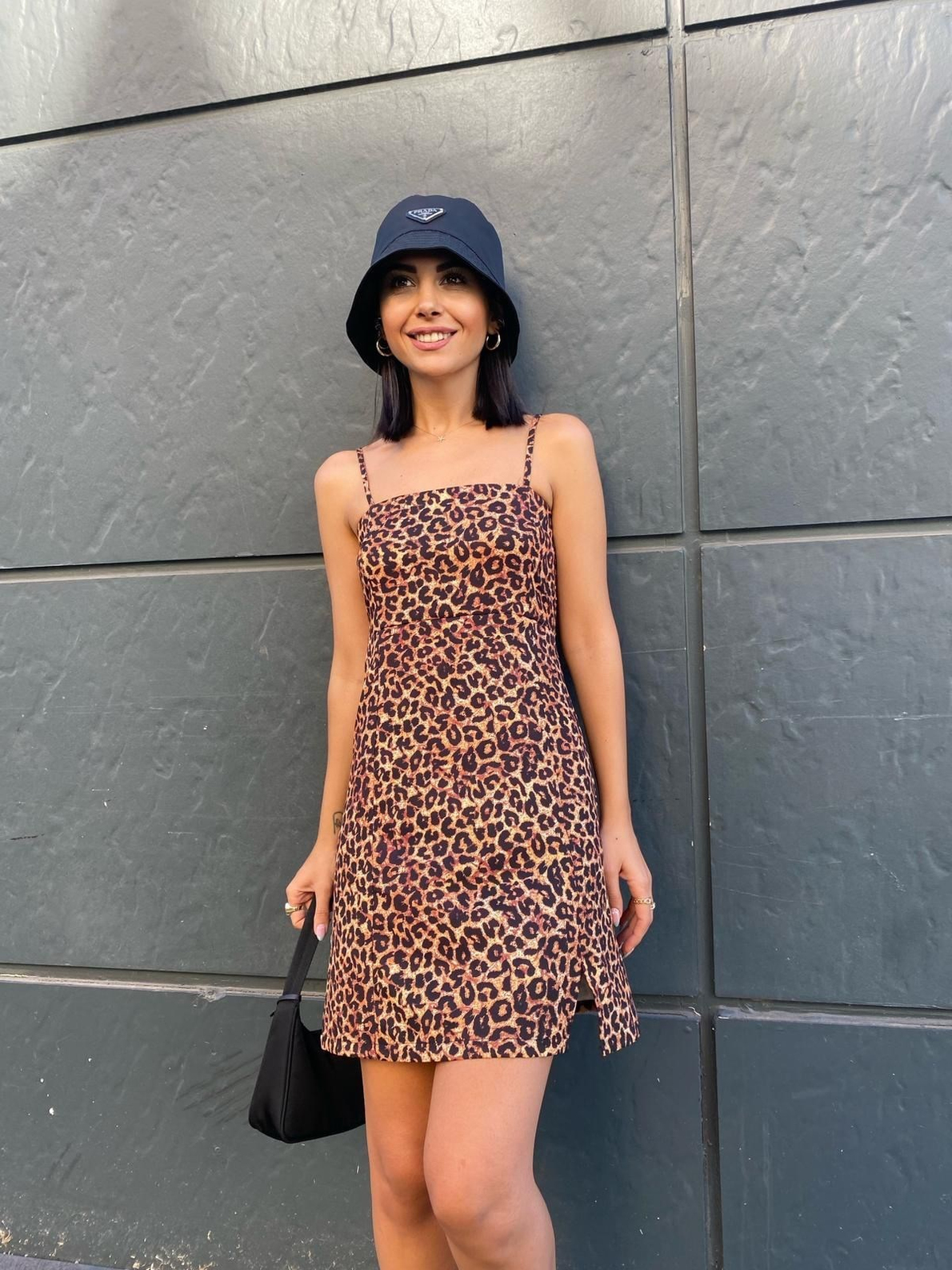Leopar Desenli Askılı Elbise