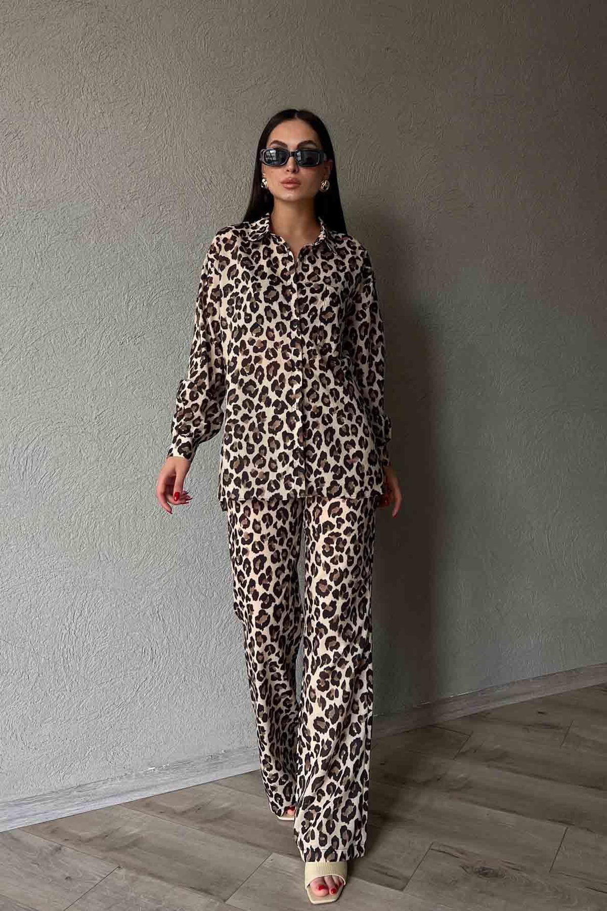 Leopar Oversize Gömlek Pantolon Takım
