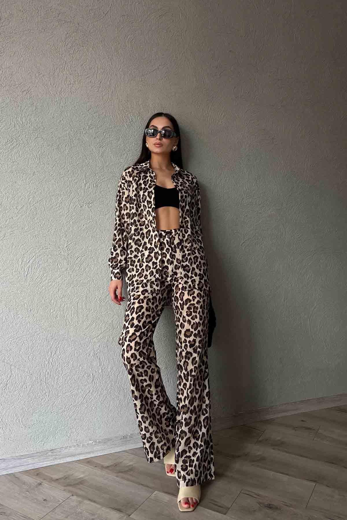 Leopar Oversize Gömlek Pantolon Takım