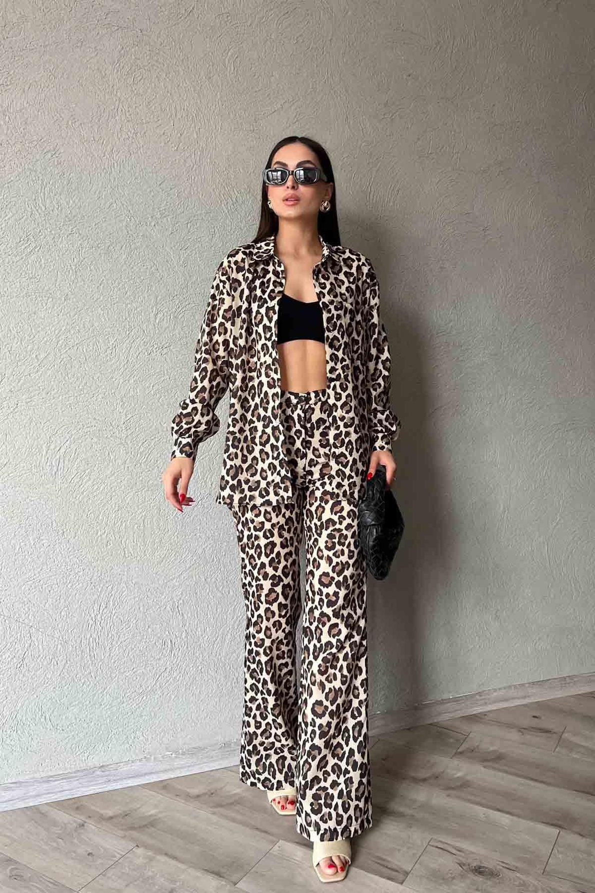 Leopar Oversize Gömlek Pantolon Takım
