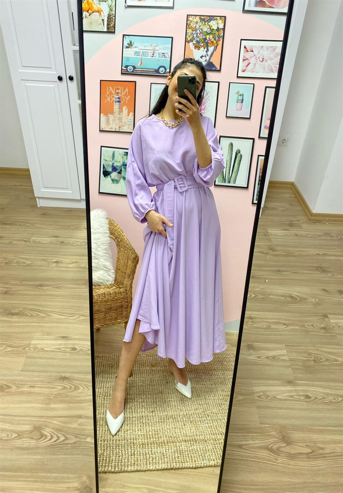 Lila Kloş Maxi Boy Elbise