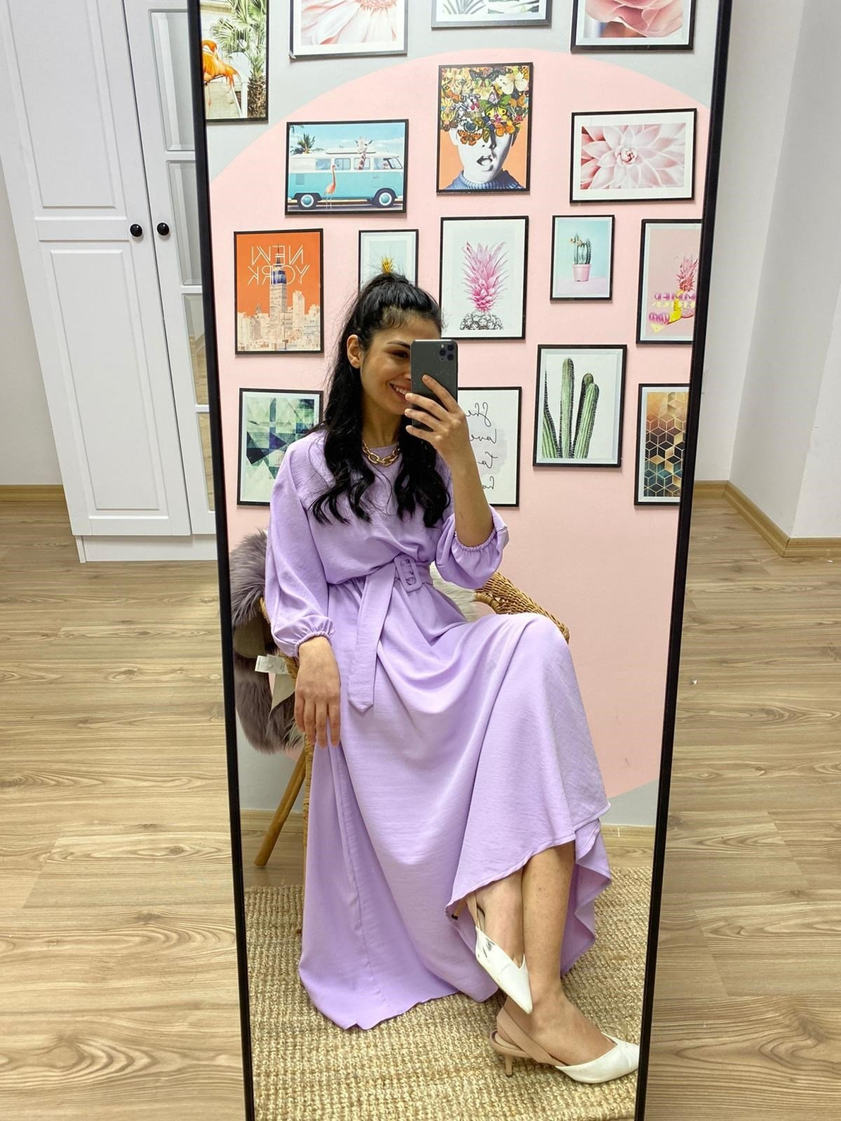 Lila Kloş Maxi Boy Elbise