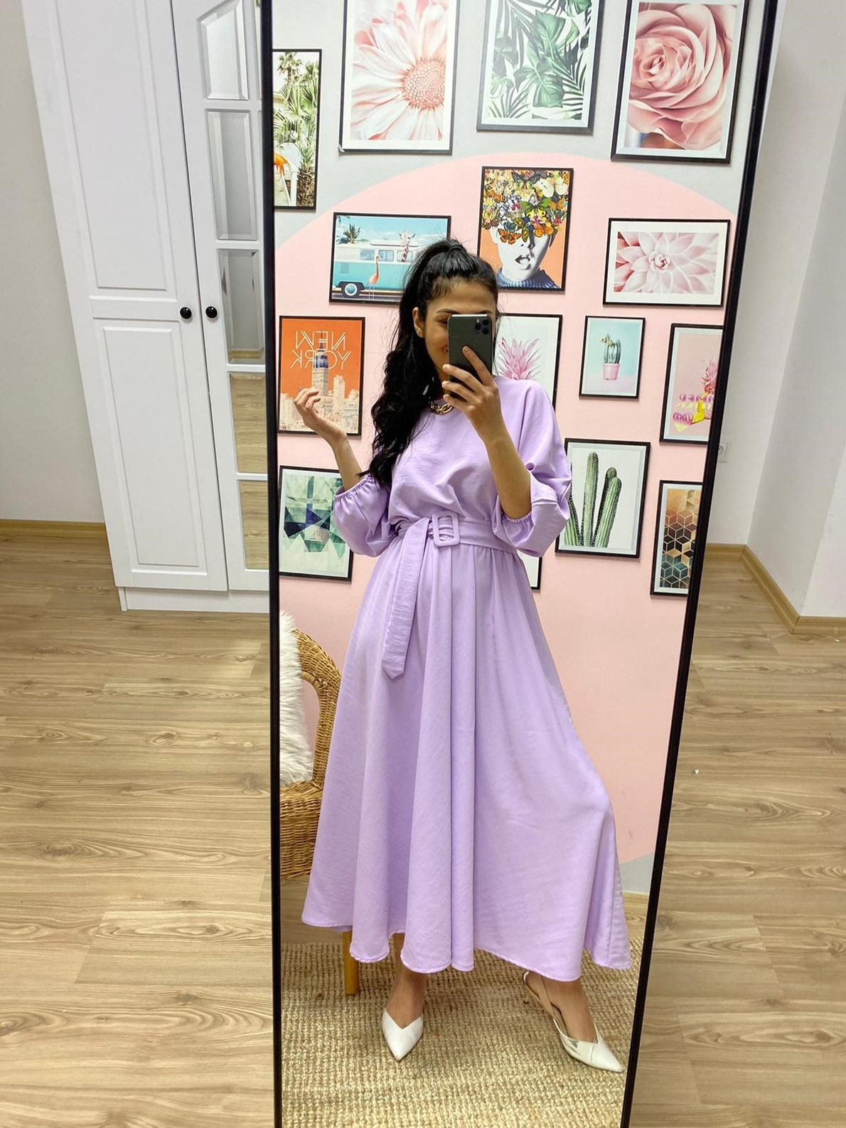 Lila Kloş Maxi Boy Elbise