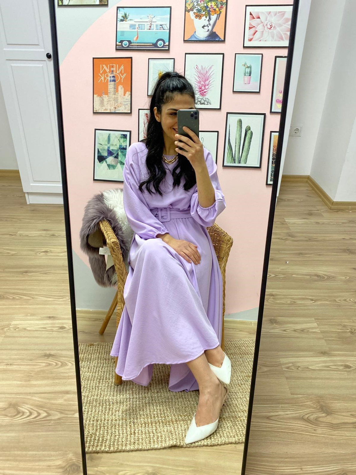 Lila Kloş Maxi Boy Elbise