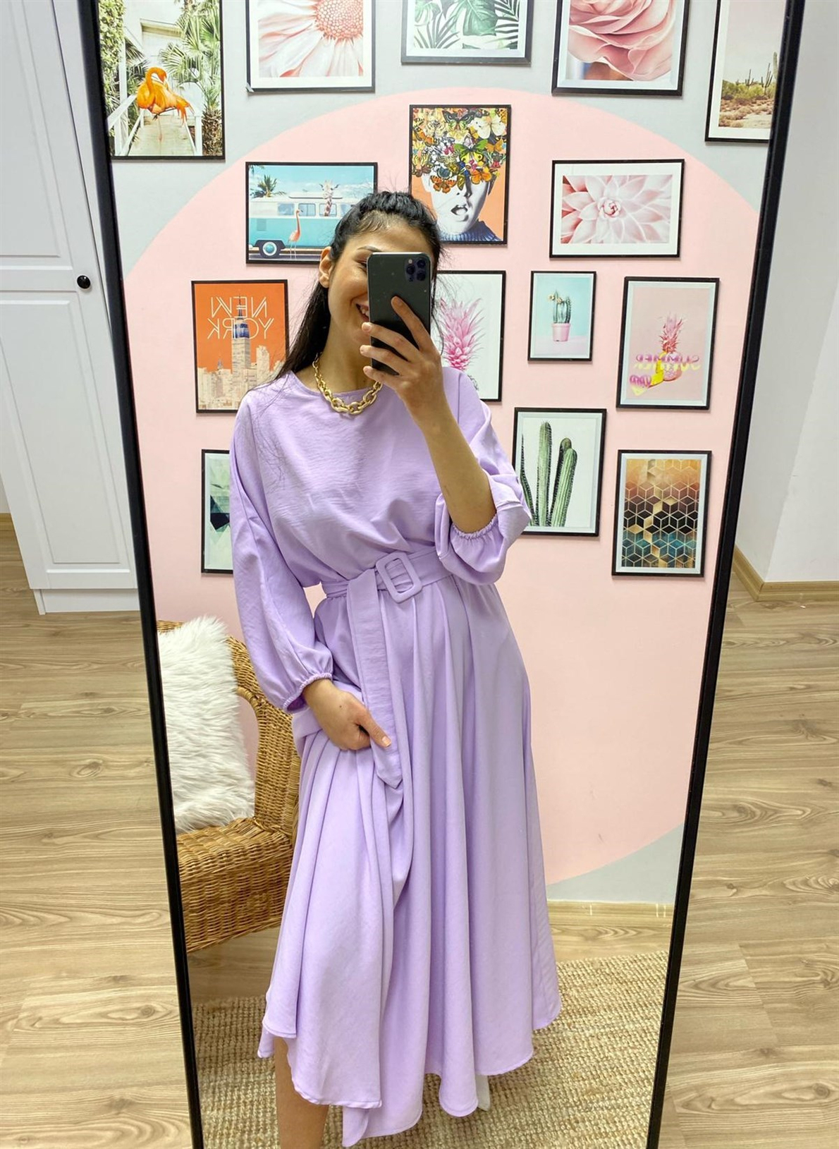 Lila Kloş Maxi Boy Elbise