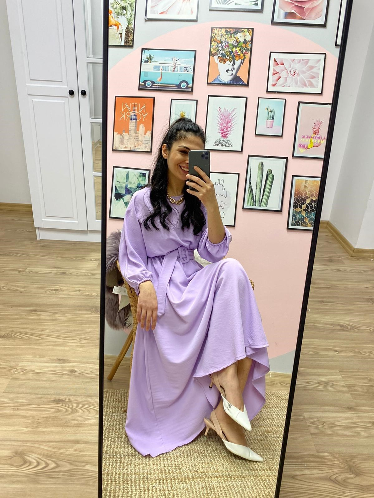 Lila Kloş Maxi Boy Elbise