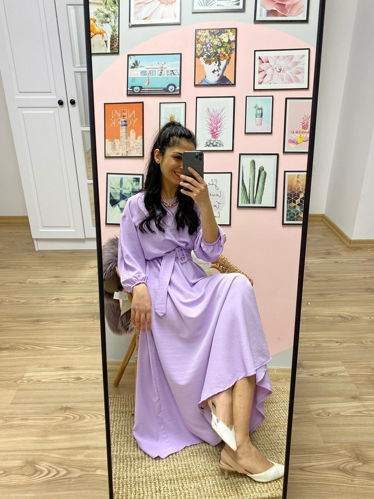 Lila Kloş Maxi Boy Elbise
