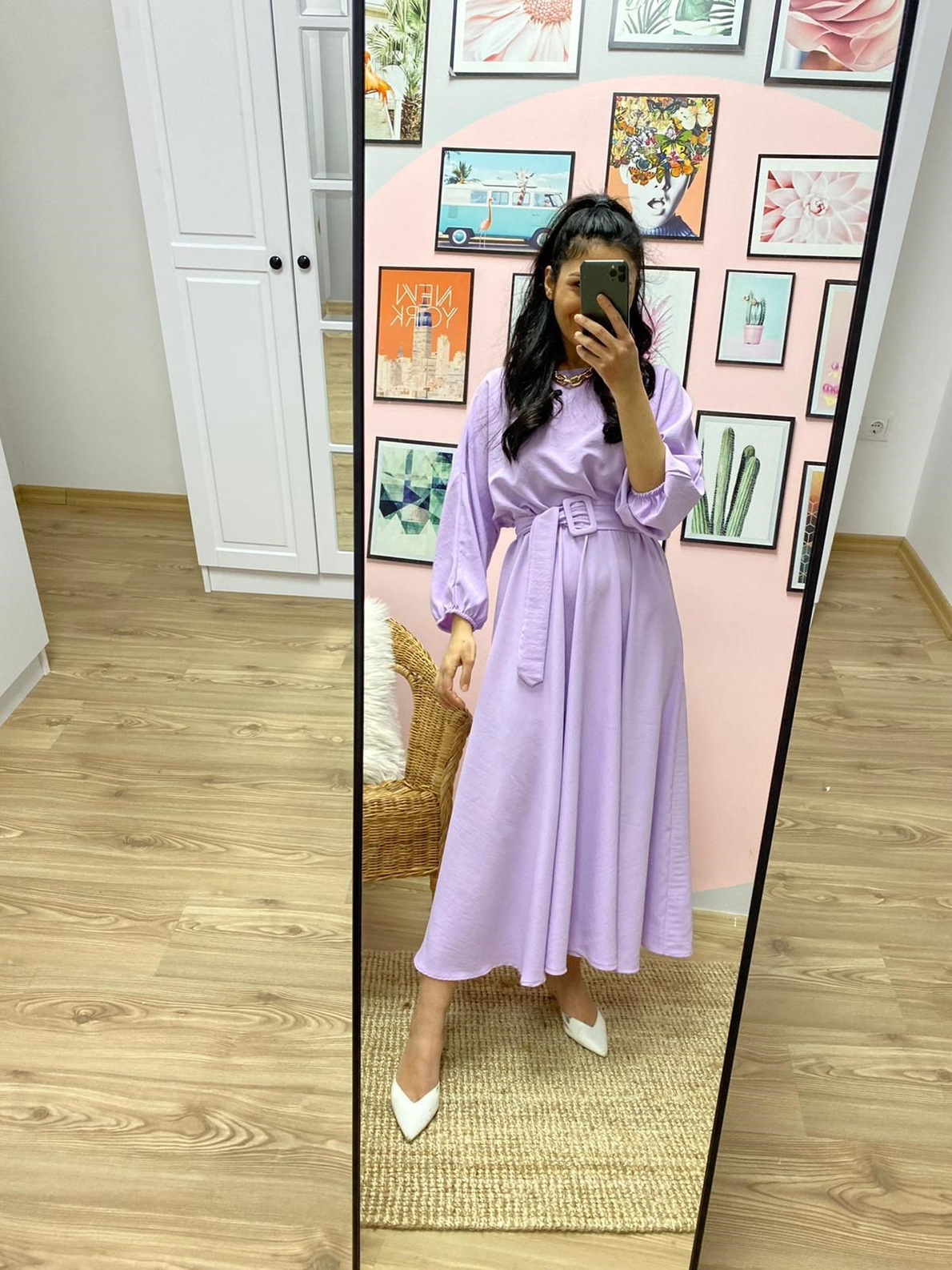 Lila Kloş Maxi Boy Elbise