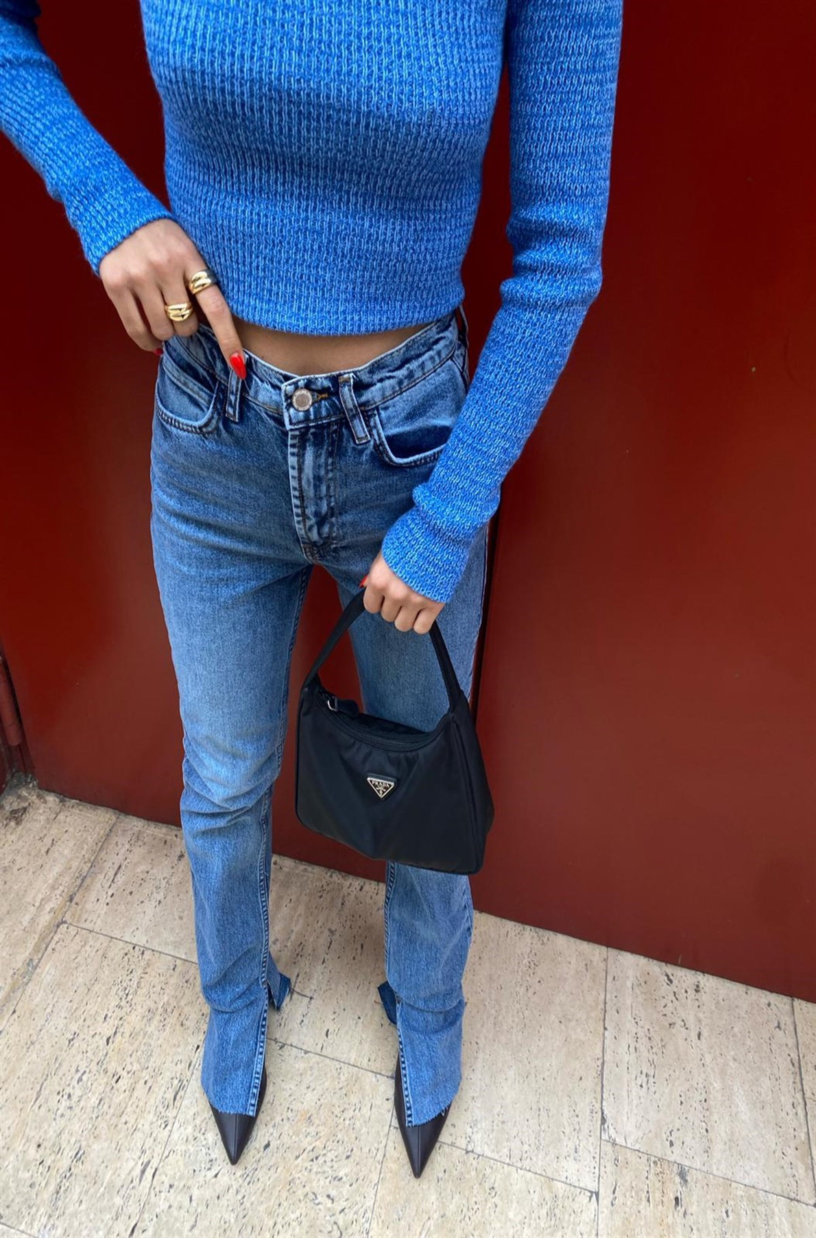 Mavi Fit Yırtmaçlı Yüksek Bel Jean