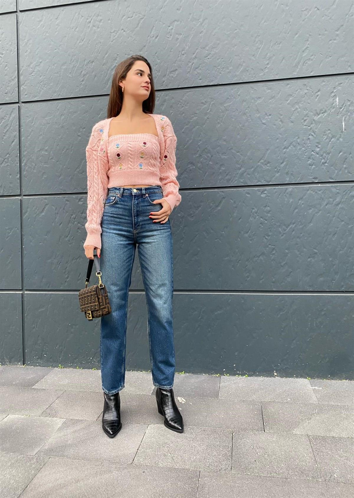Mavi Yüksek Bel Straight Fit Jean