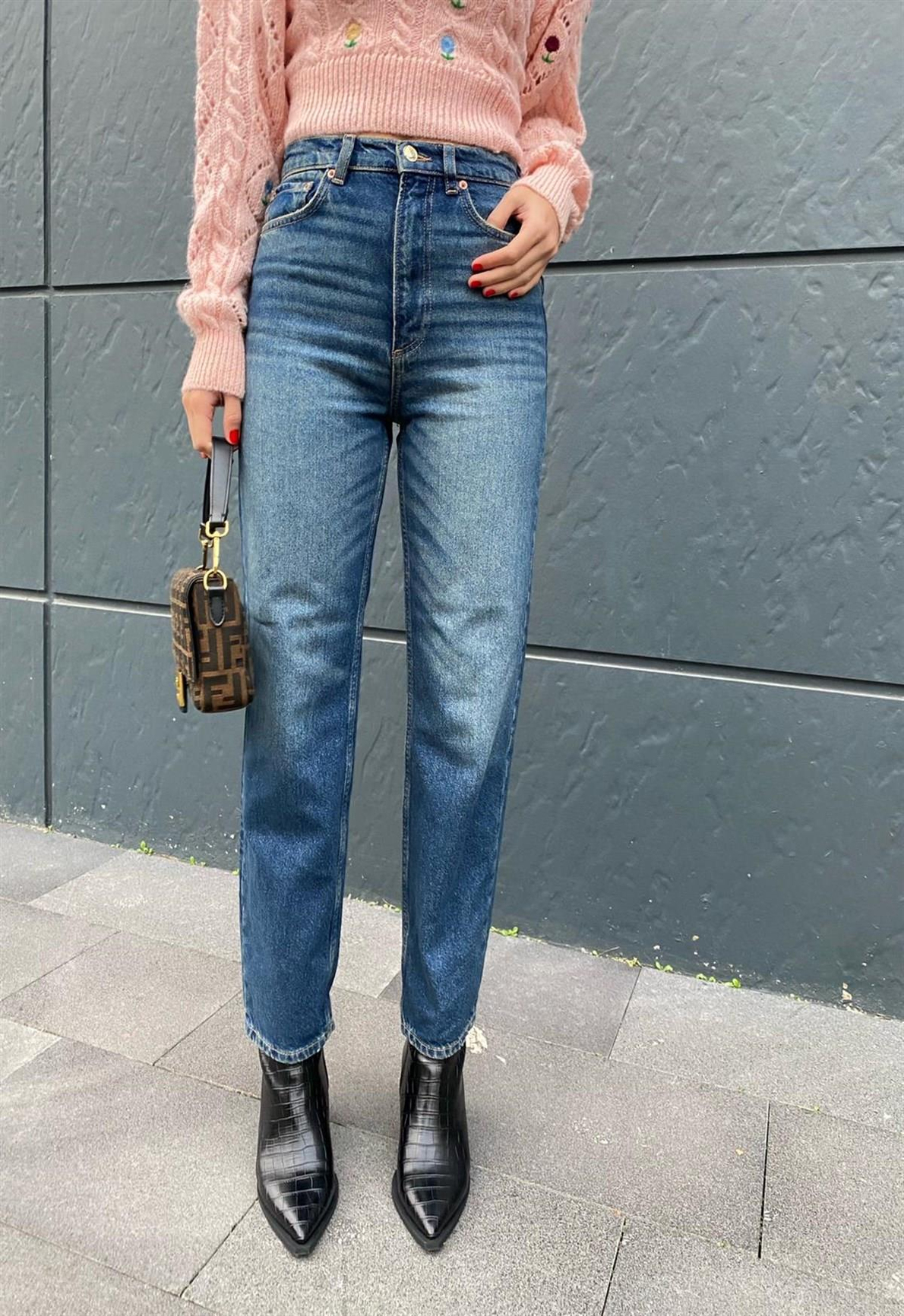 Mavi Yüksek Bel Straight Fit Jean