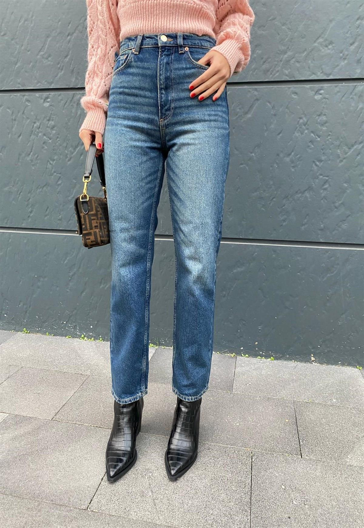 Mavi Yüksek Bel Straight Fit Jean