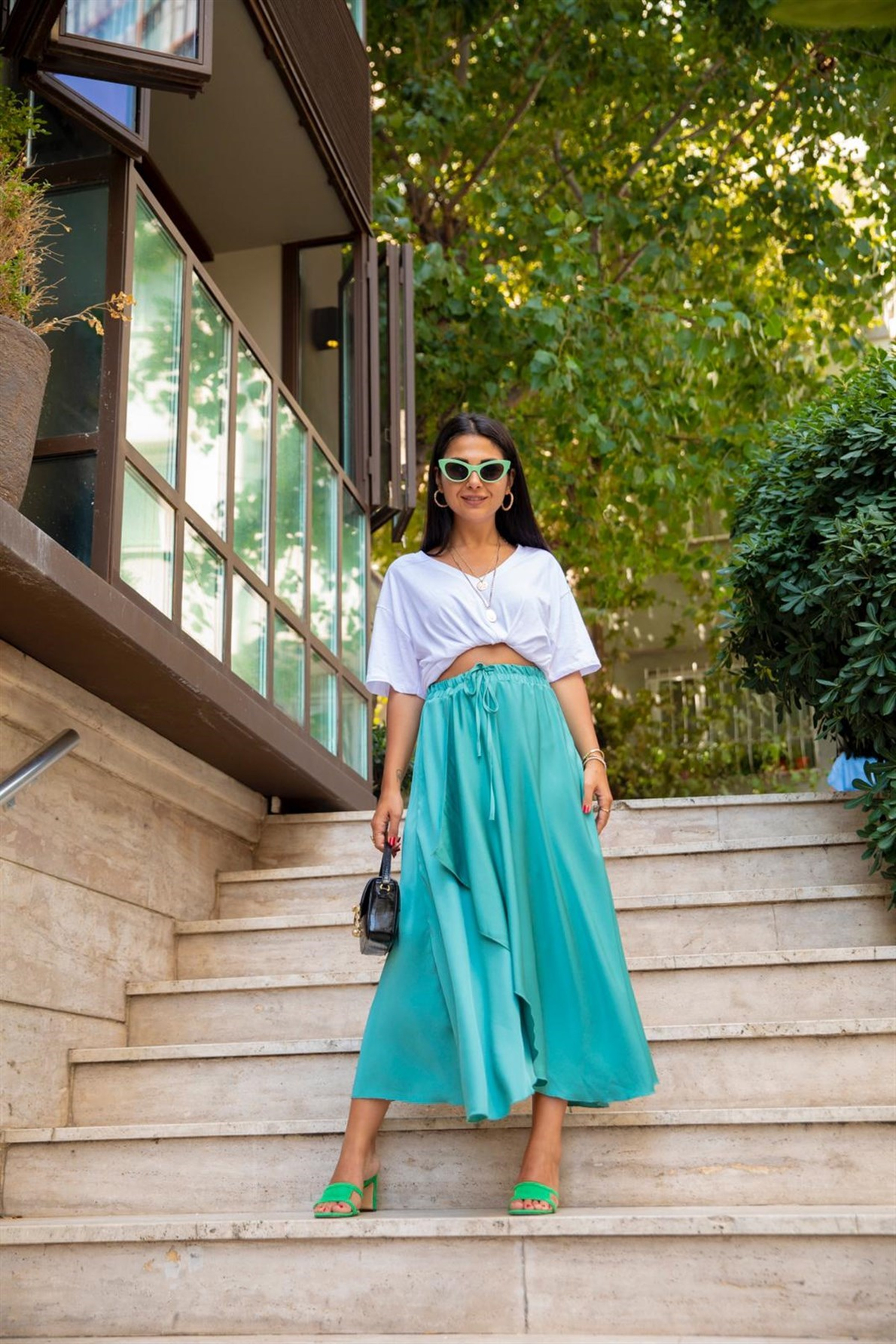 Mint Yeşili Anvelop Asimetrik Etek