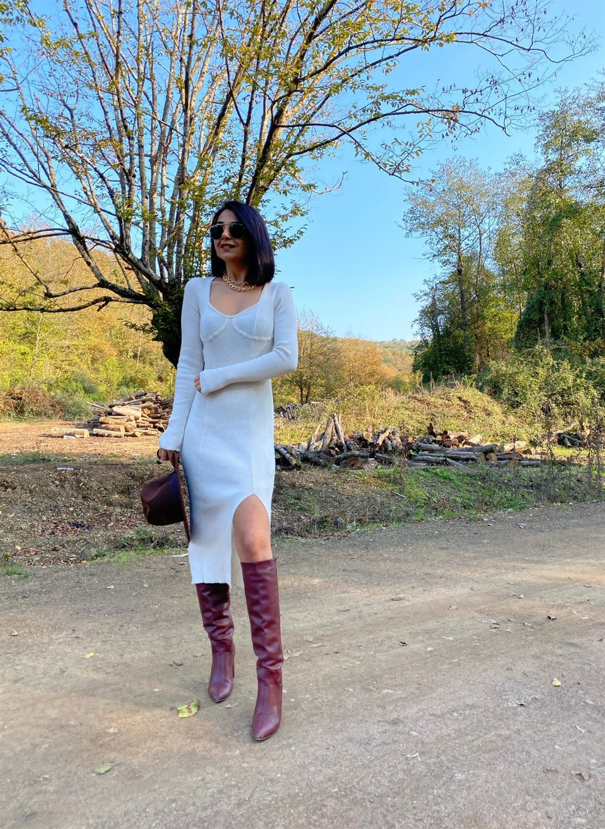 Naturel Fitilli Büstiyer Detaylı Elbise