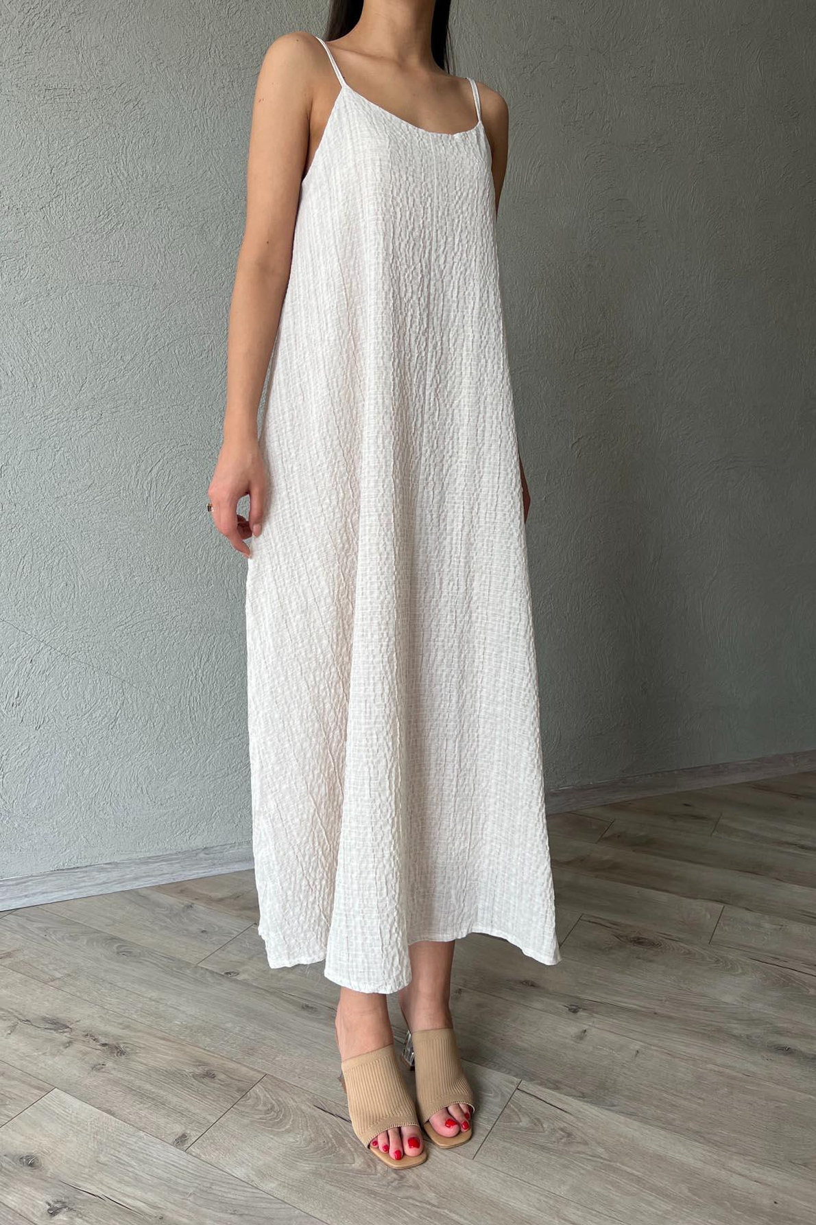 Naturel Sun İnce Askılı Kloş Elbise