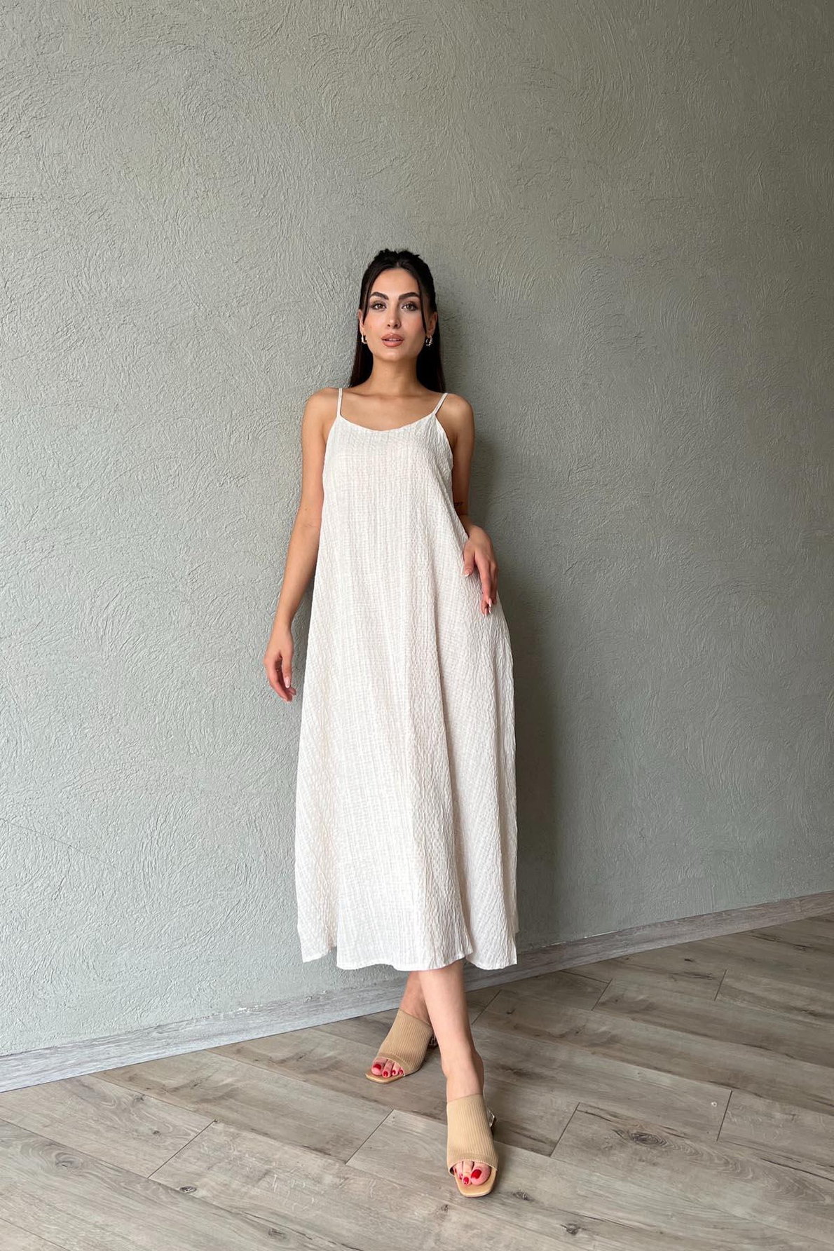 Naturel Sun İnce Askılı Kloş Elbise