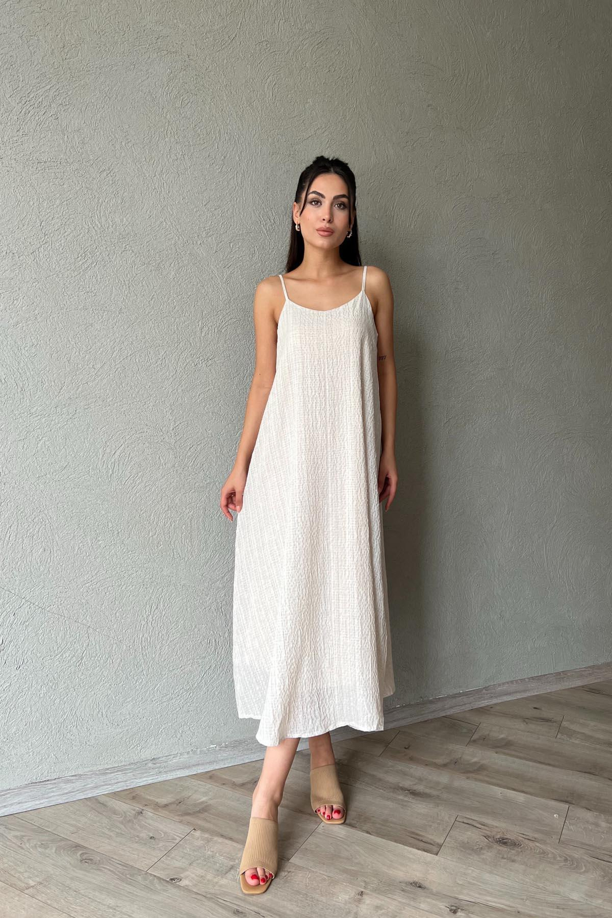 Naturel Sun İnce Askılı Kloş Elbise
