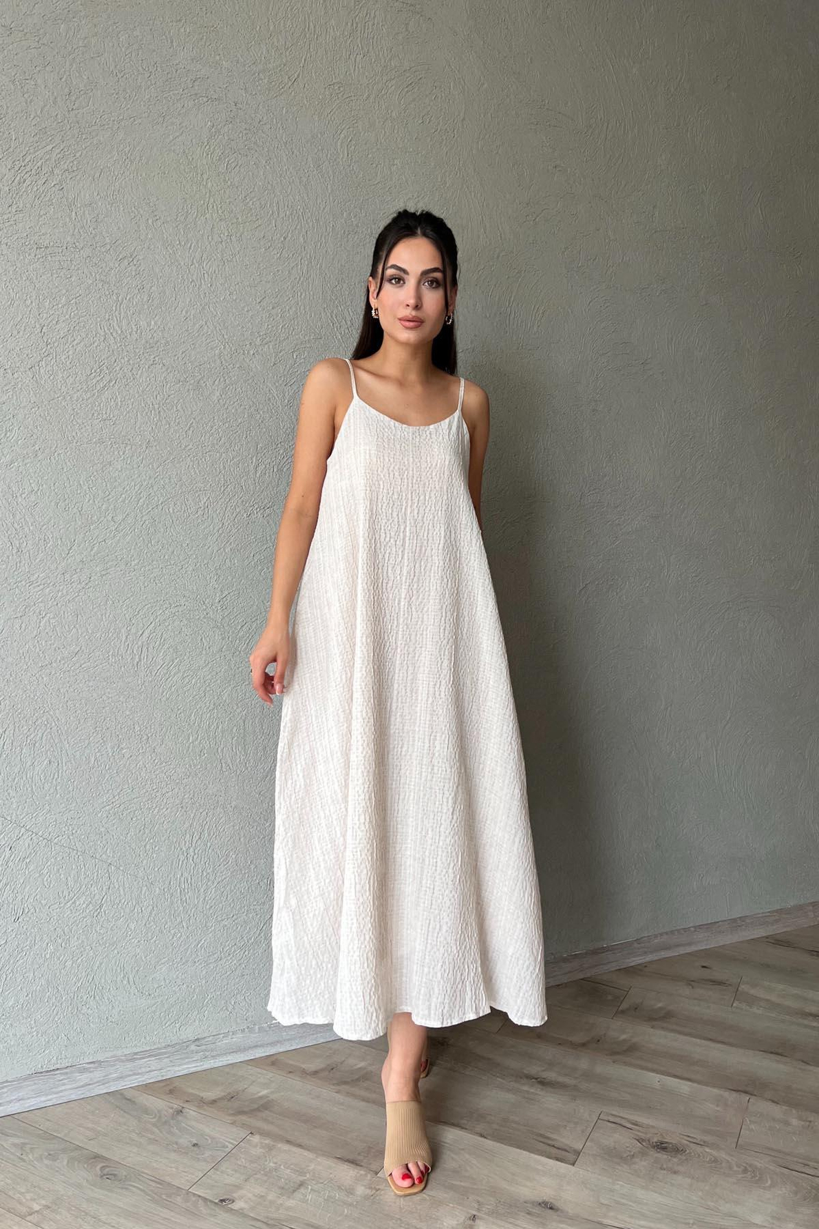Naturel Sun İnce Askılı Kloş Elbise
