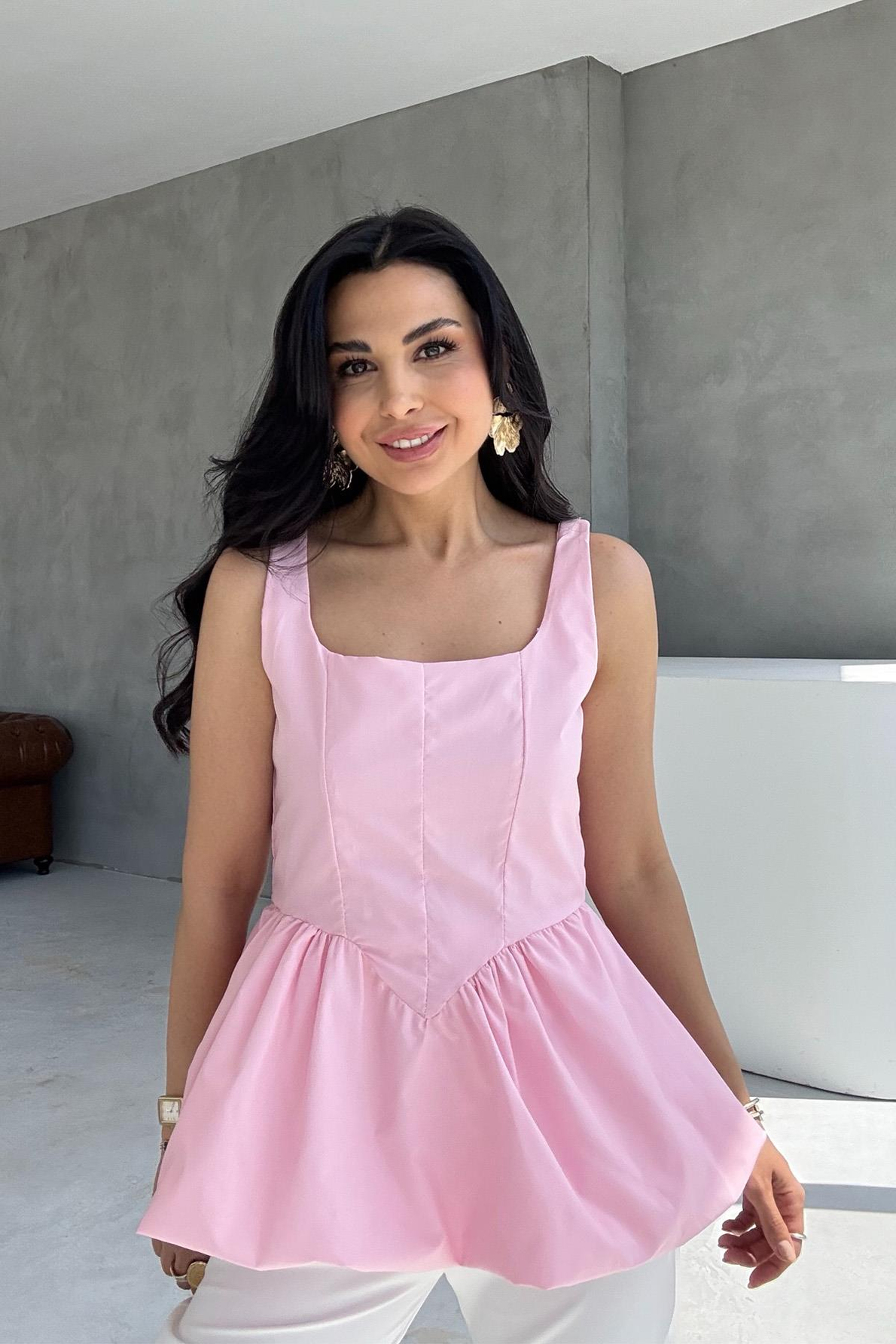 Pembe Askılı Balon Bluz