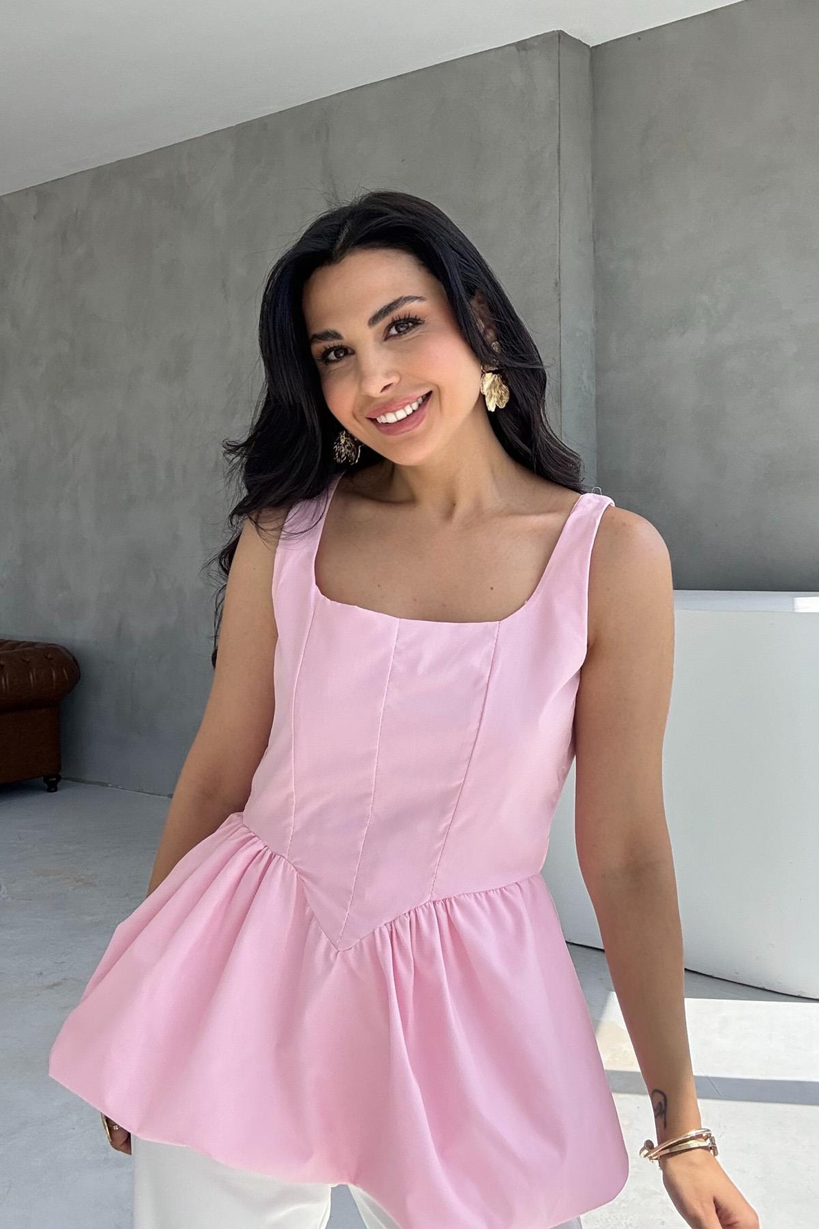 Pembe Askılı Balon Bluz