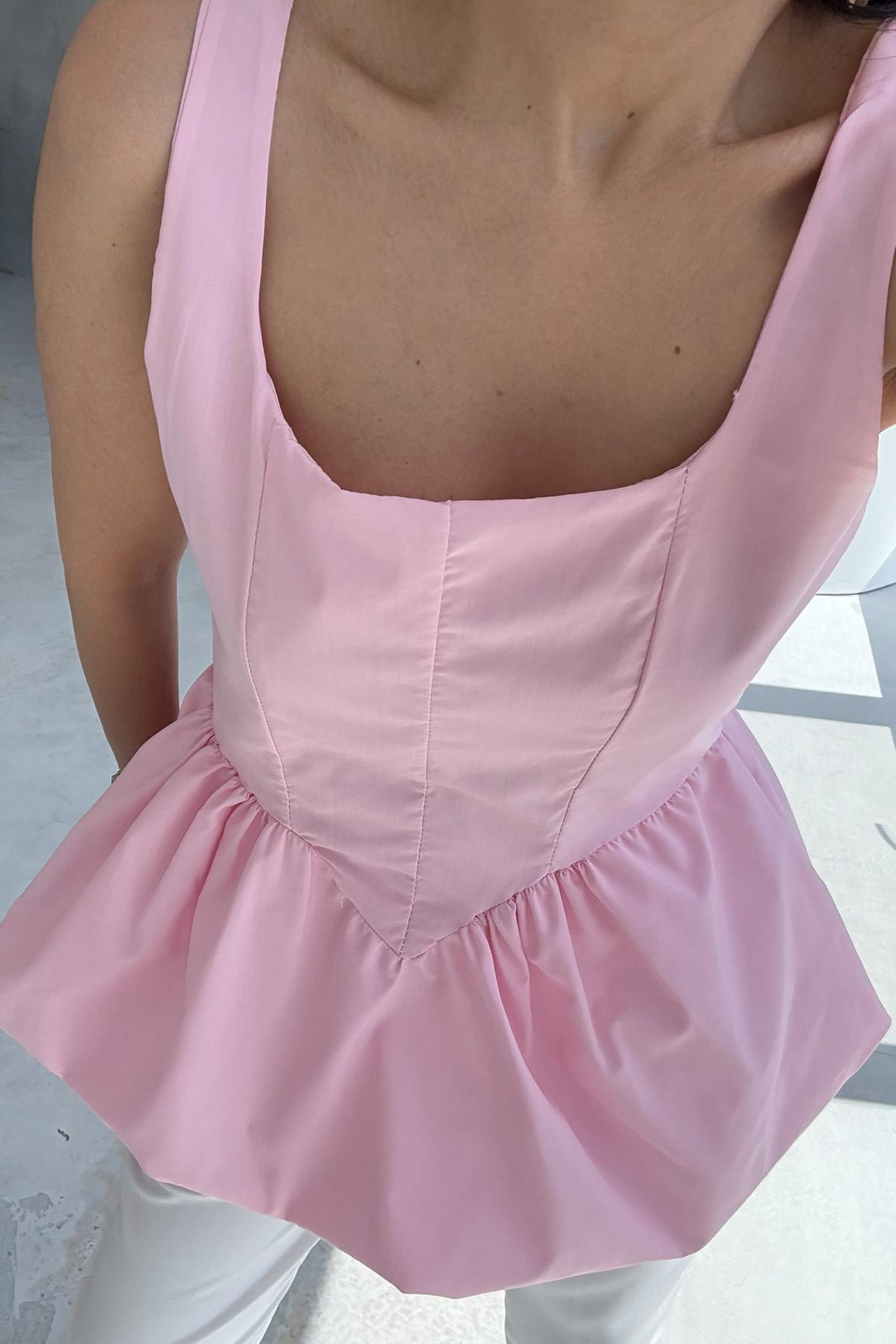 Pembe Askılı Balon Bluz