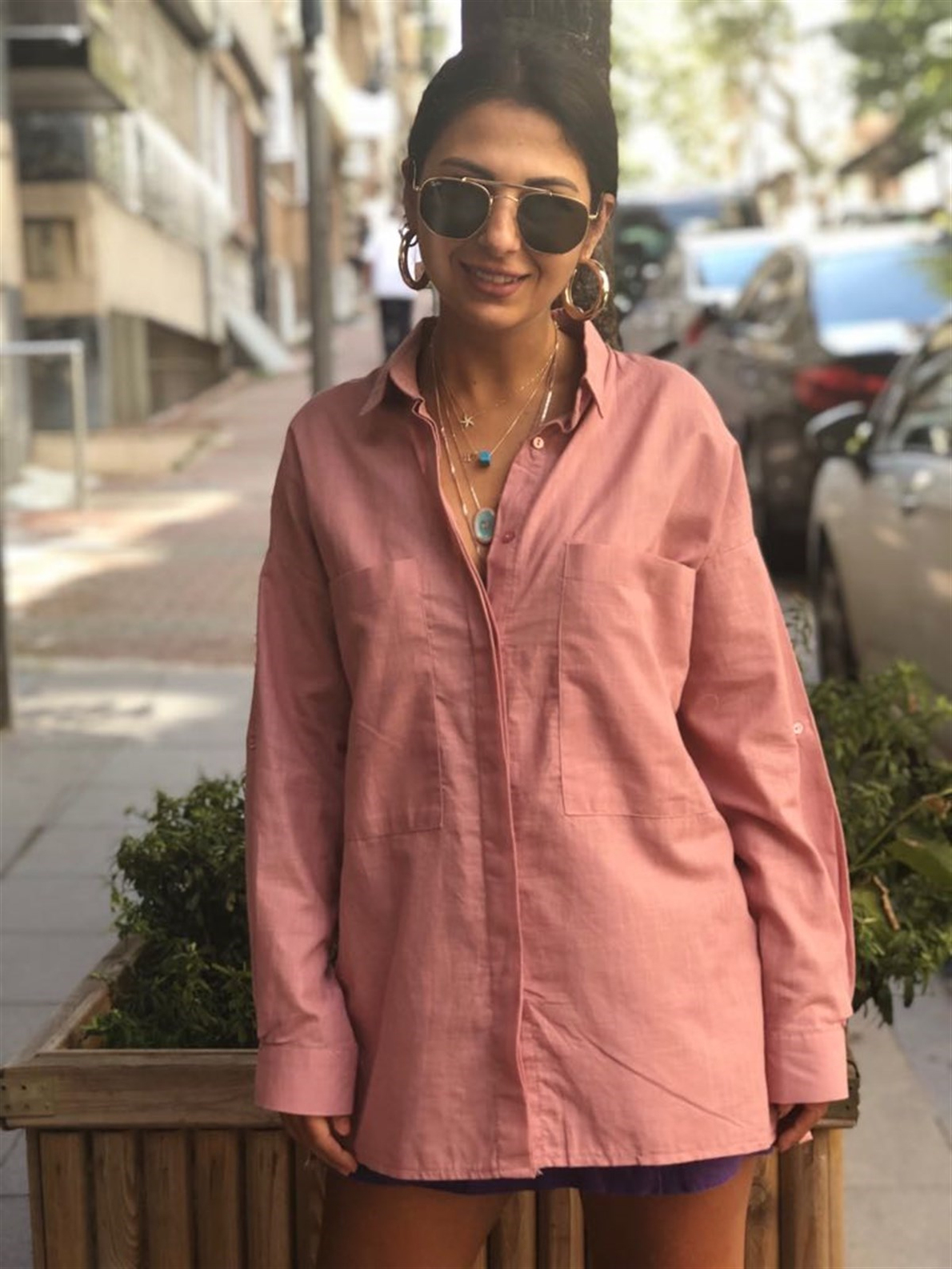 Pembe Keten Gömlek