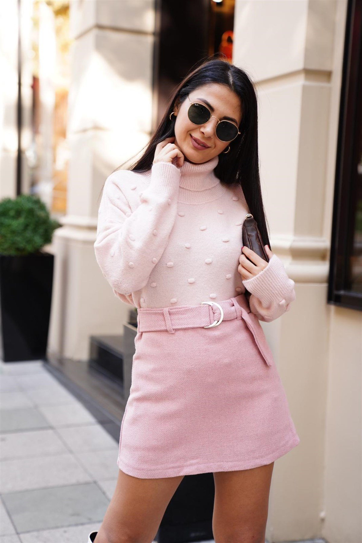 Pembe Kısa Kemerli Etek