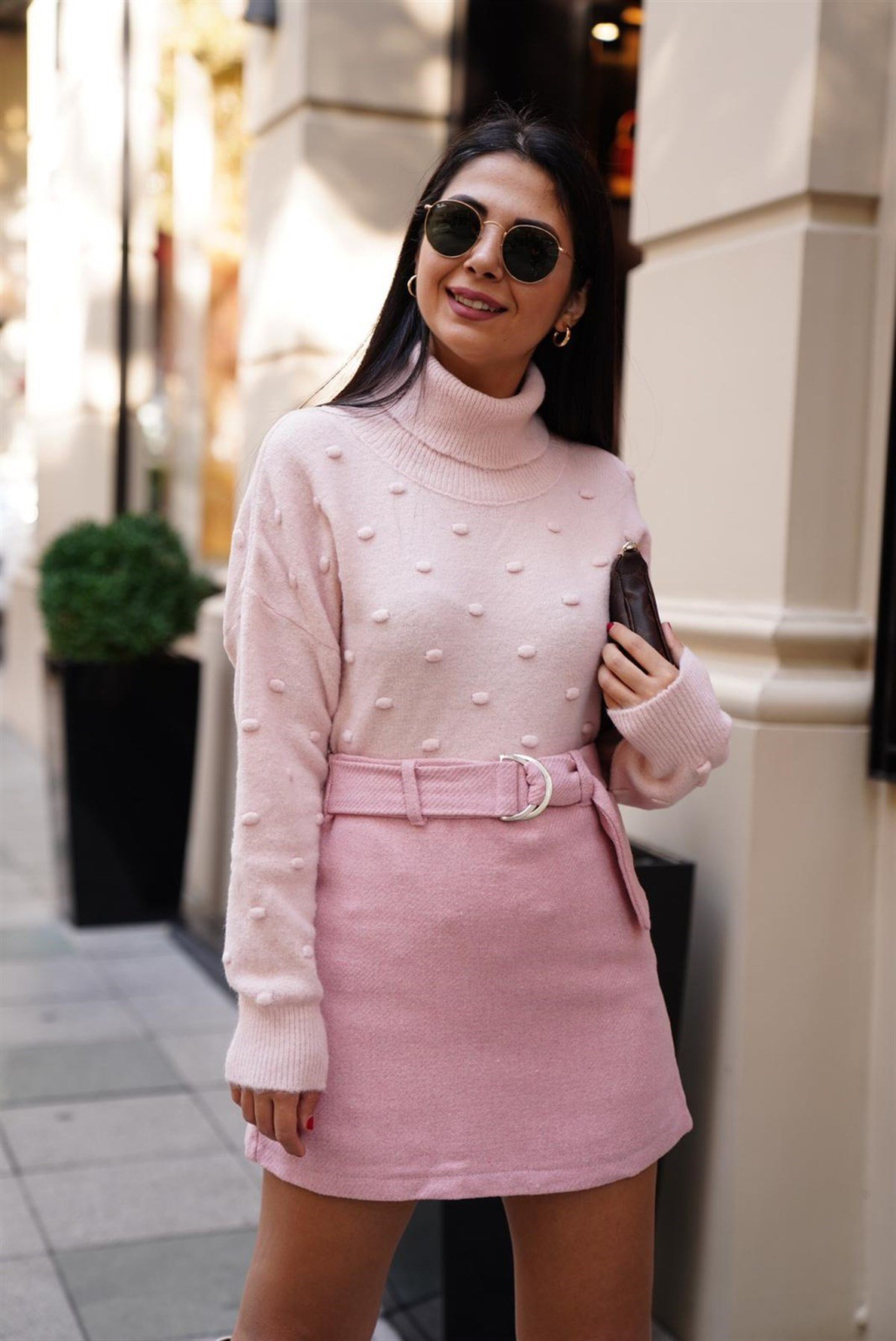Pembe Kısa Kemerli Etek