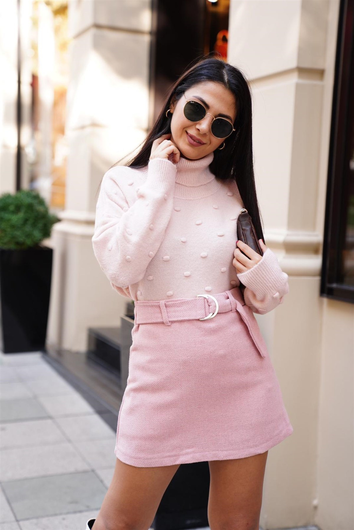 Pembe Kısa Kemerli Etek