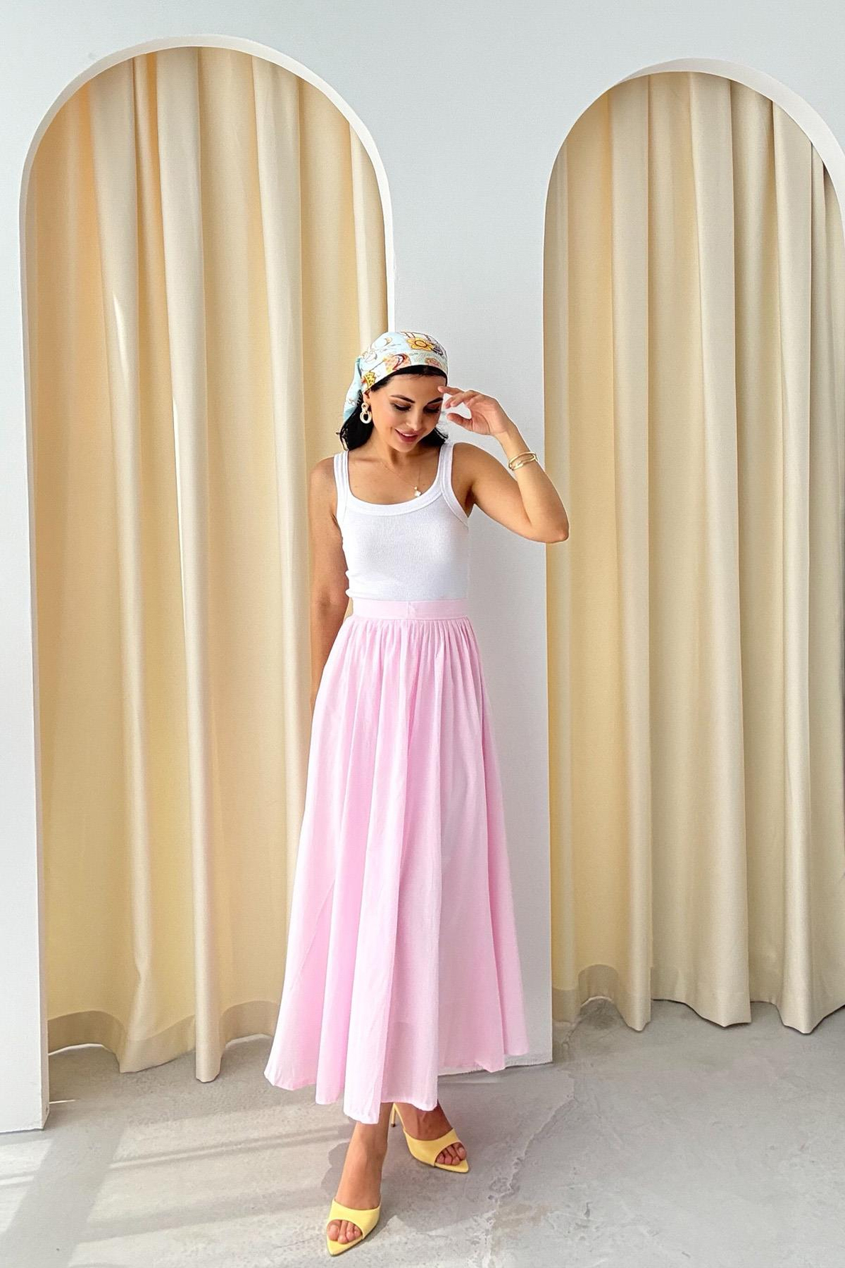 Pembe Pinterest Dökümlü Premıum Etek
