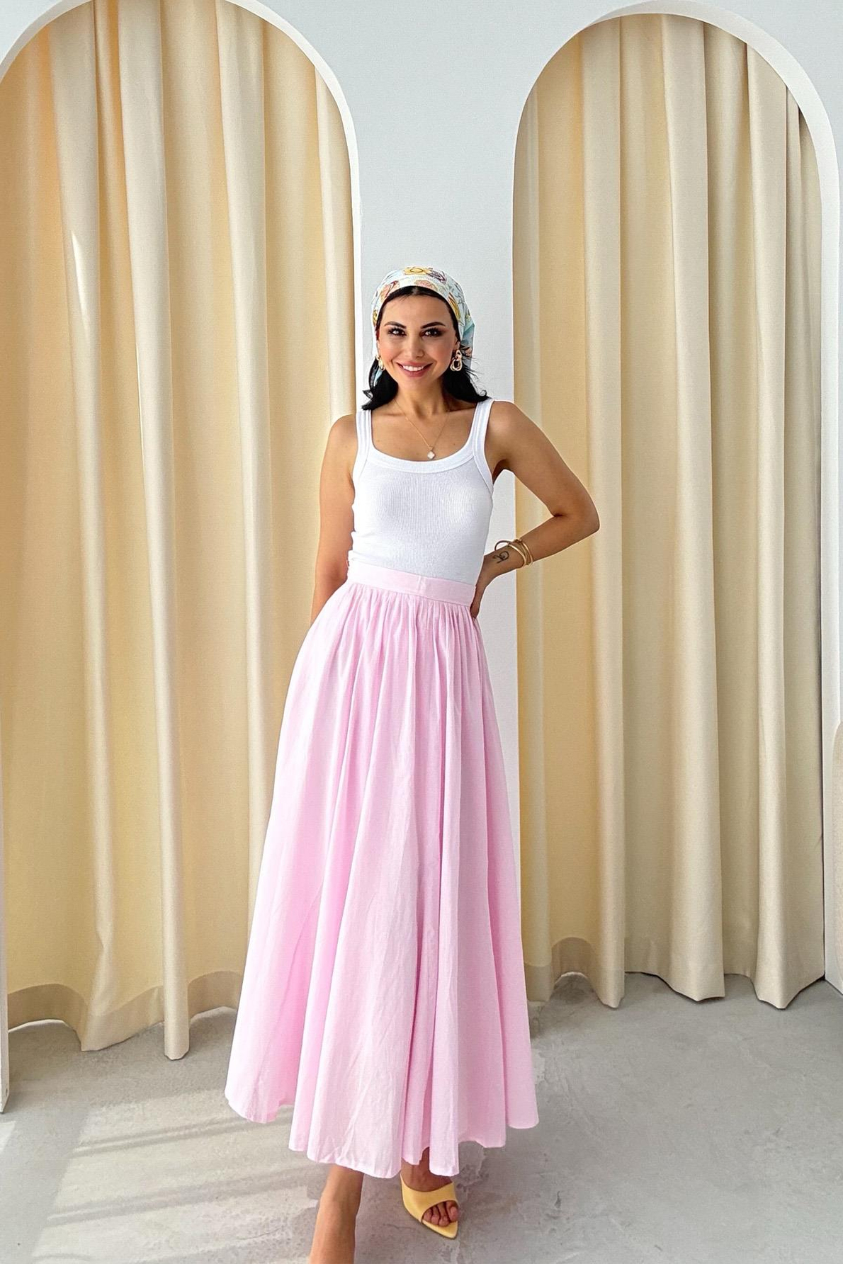 Pembe Pinterest Dökümlü Premıum Etek