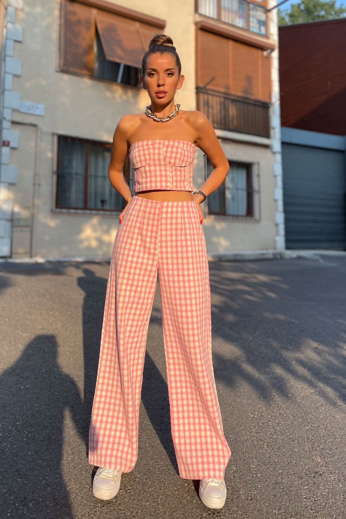 Pembe Pötikareli Büstiyer ve Pantolon Takım