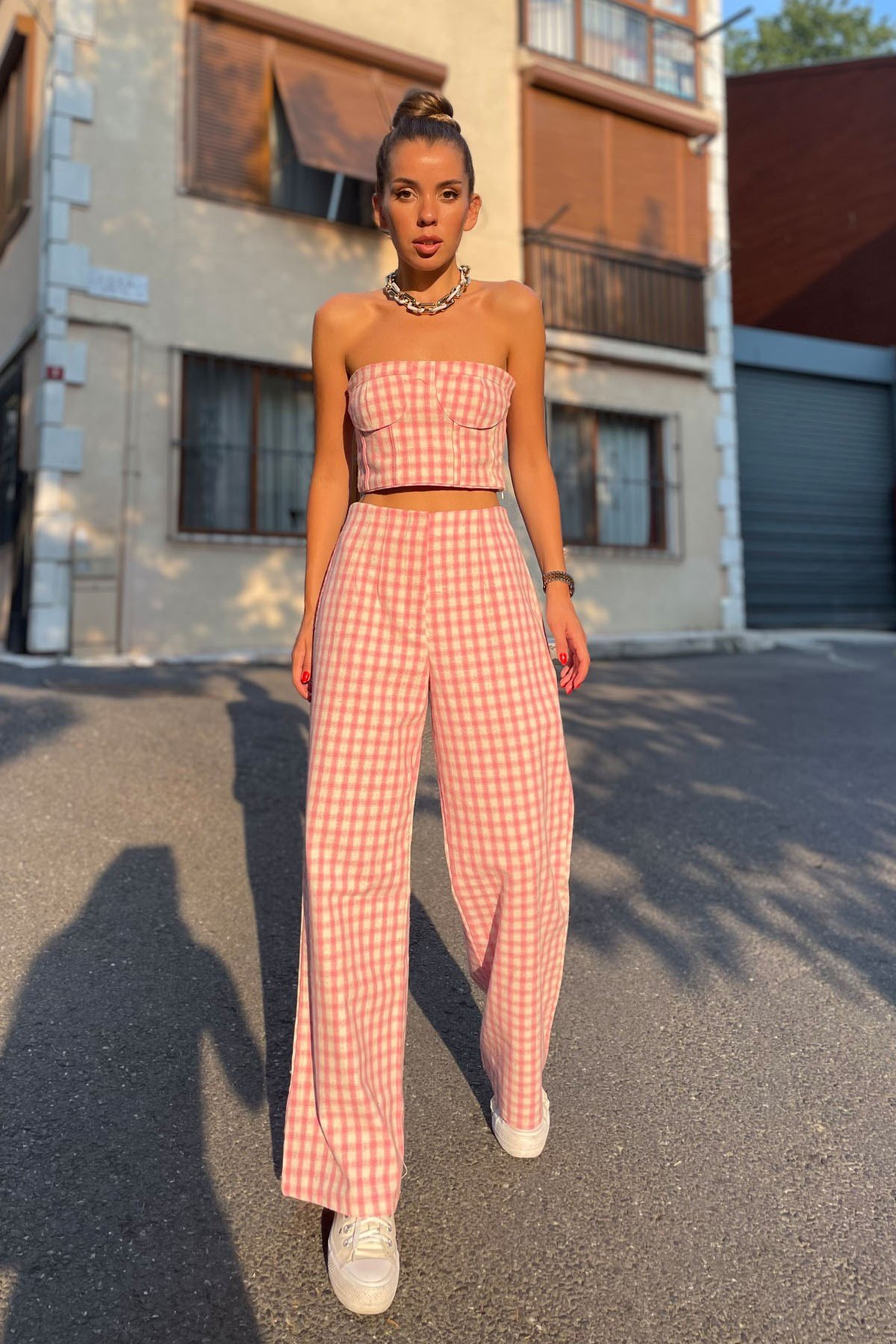 Pembe Pötikareli Büstiyer ve Pantolon Takım