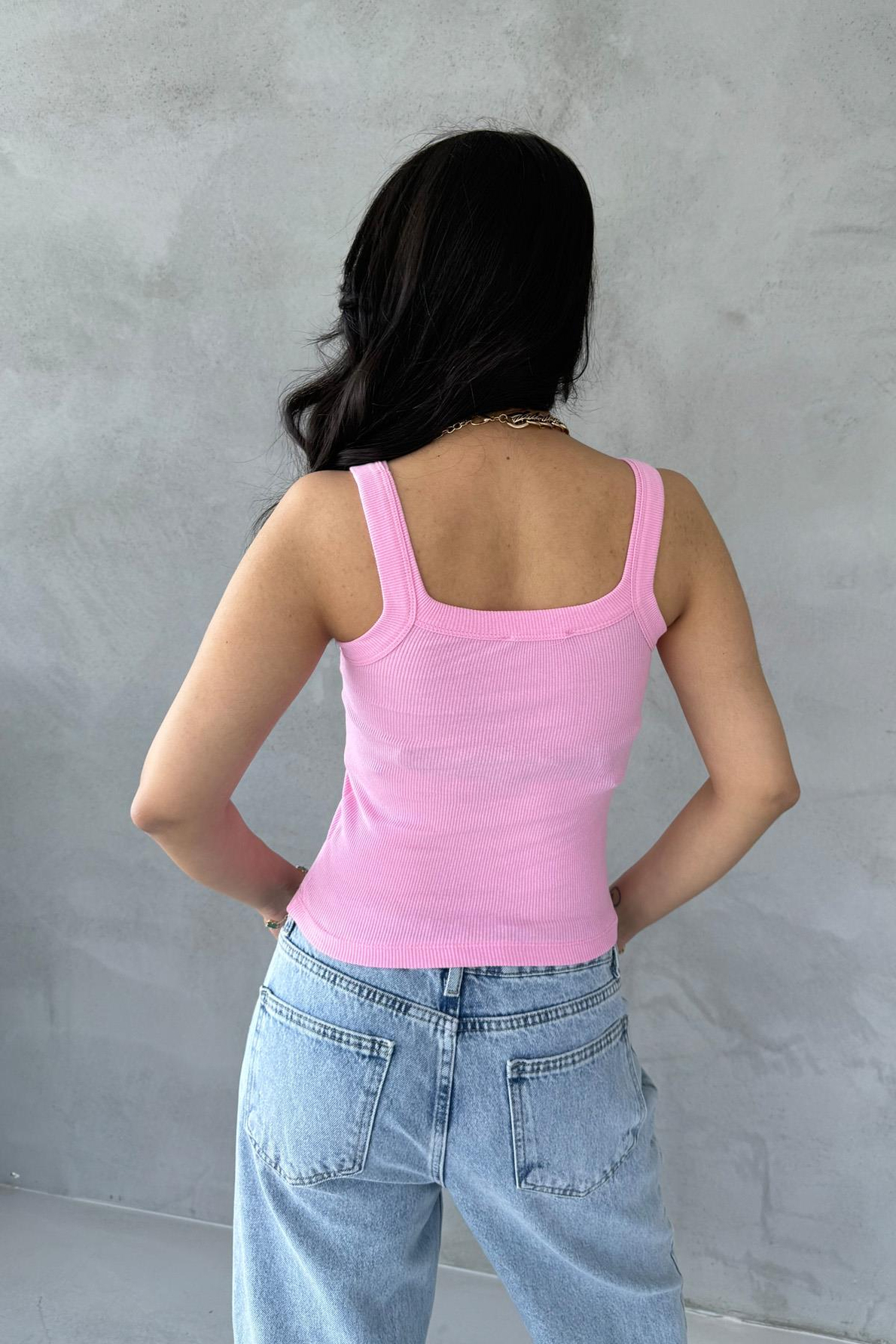 Pembe Slim Fit Dar Kesim U Yaka Fitilli Atlet