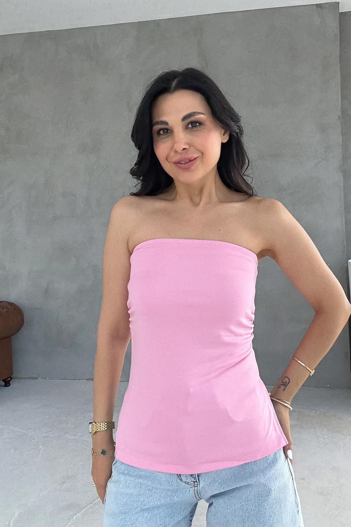 Pembe Straplez Bustiyer