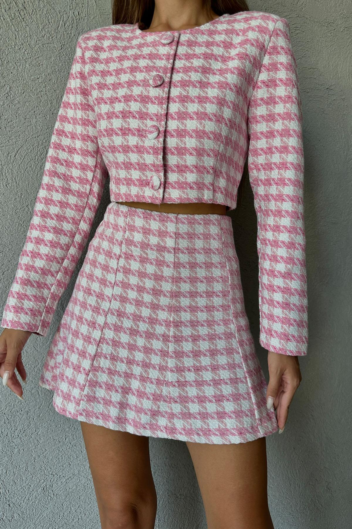 Pembe Tüvit Ceket ve Etek takım