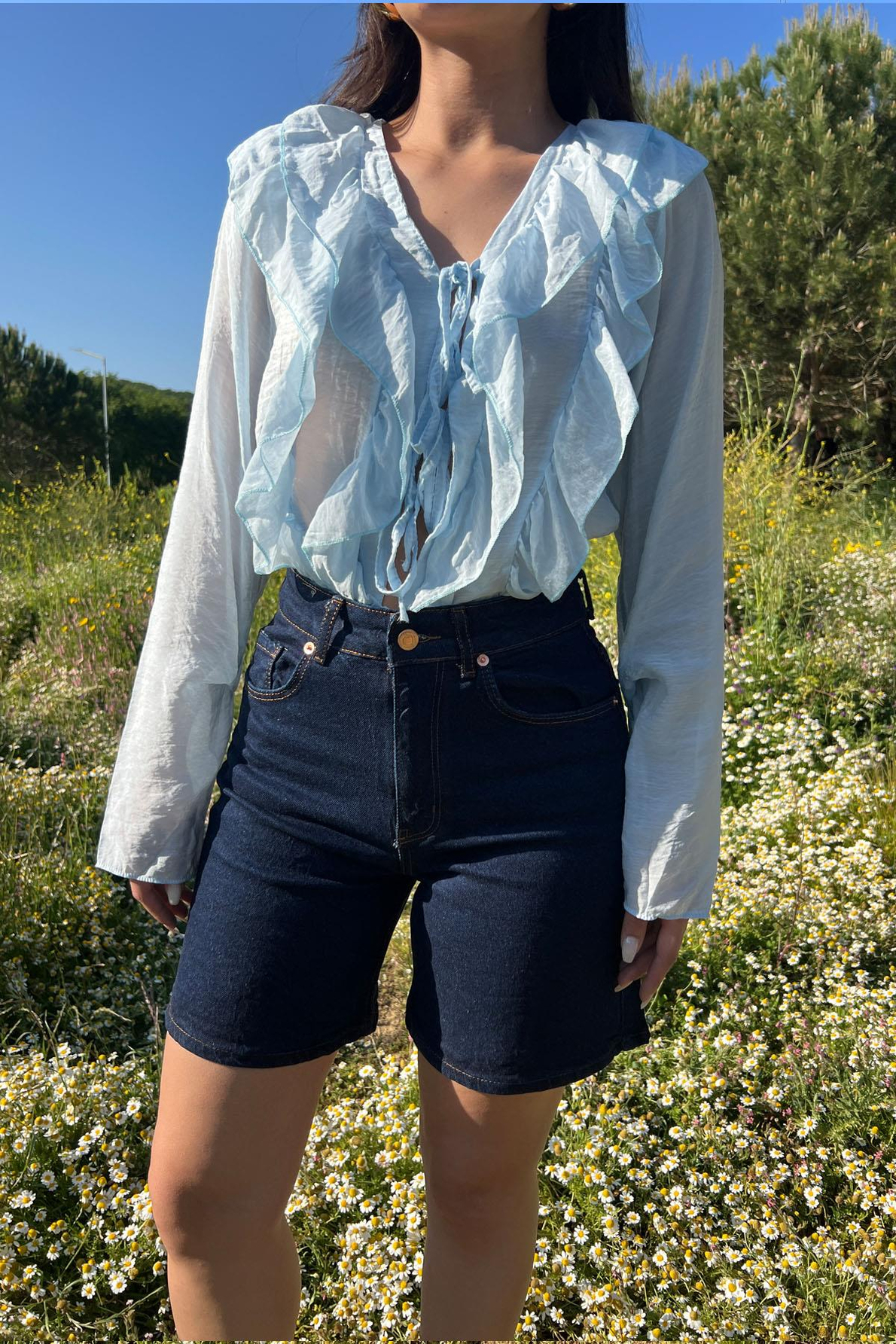 Premium Kalite Şehir Boy Mavi Boyfit Jean Şort