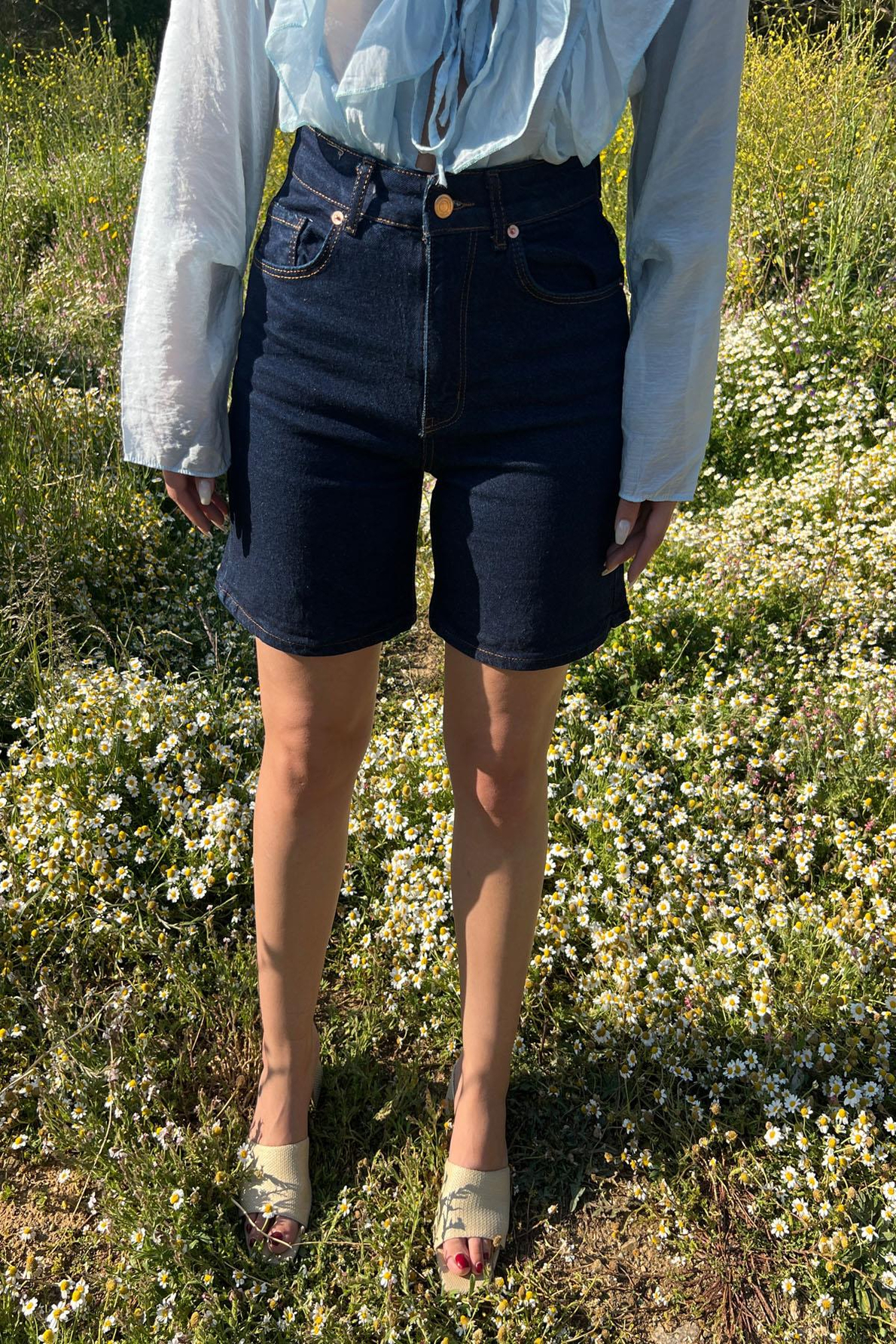 Premium Kalite Şehir Boy Mavi Boyfit Jean Şort